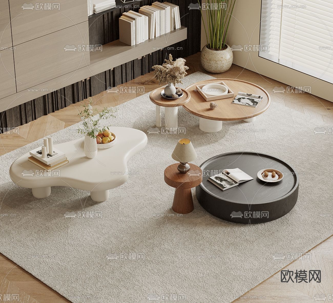 中古风茶几 子母茶几3d模型下载