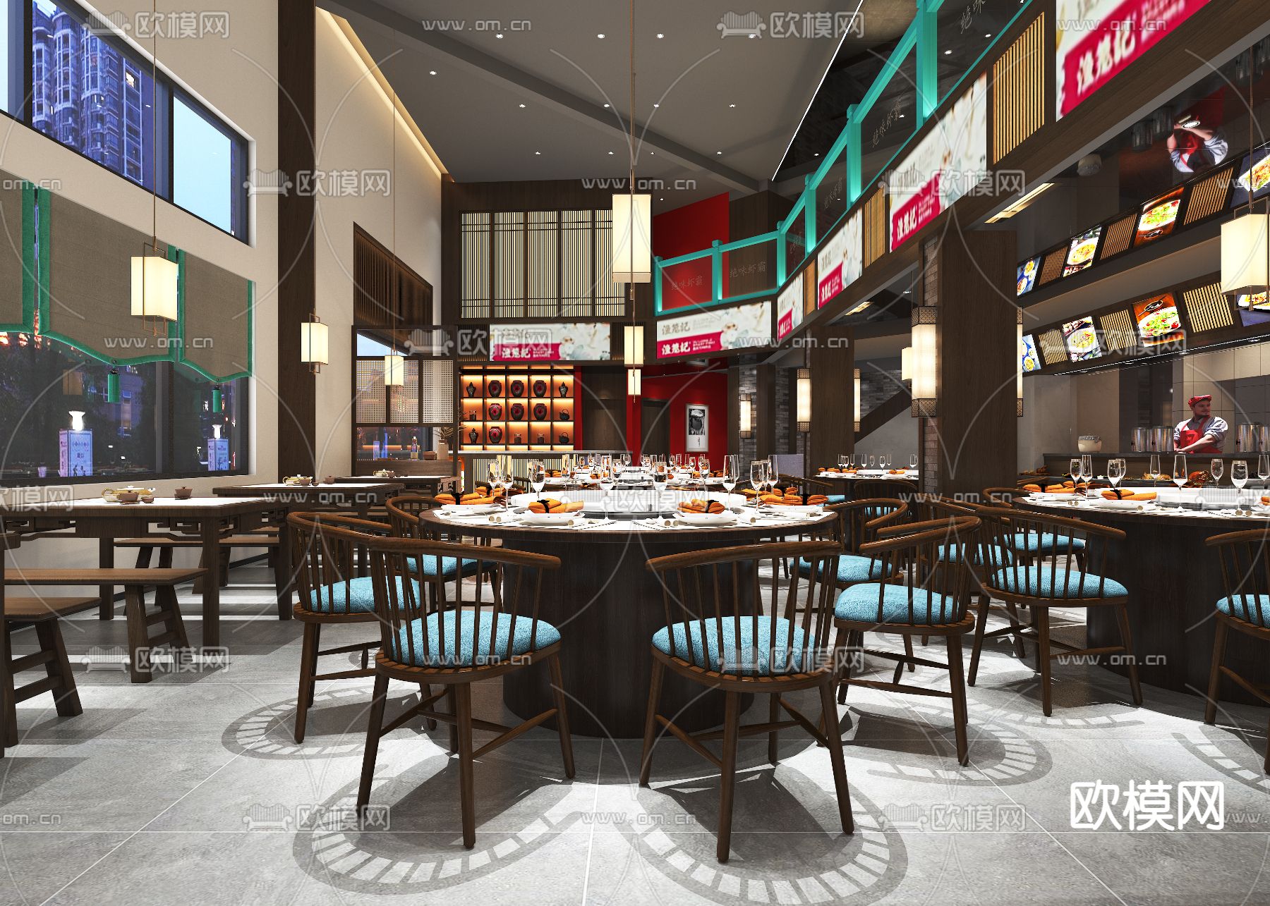 新中式茶餐厅3d模型下载（渲染图1）