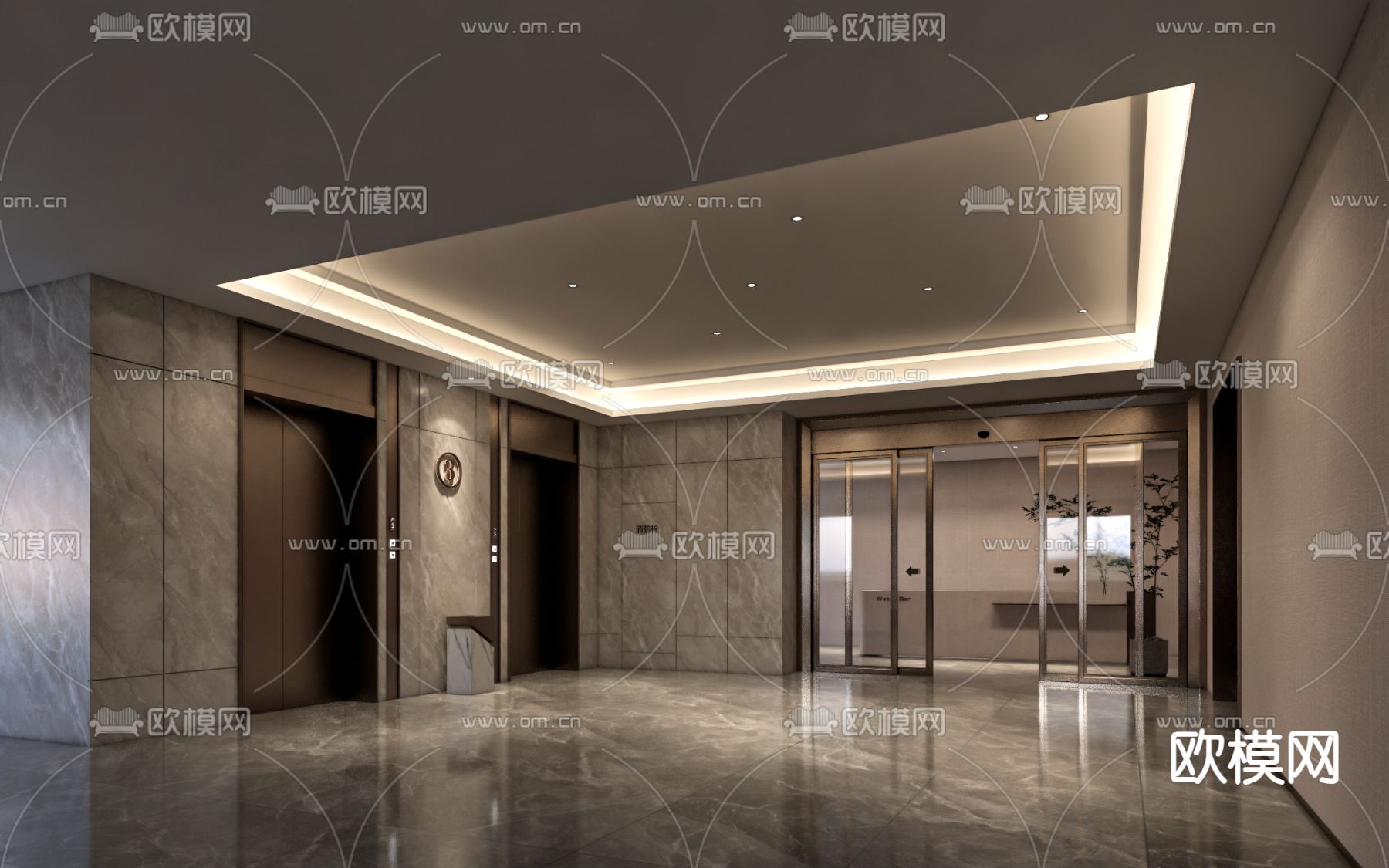 现代电梯厅 大堂su模型下载（渲染图2）