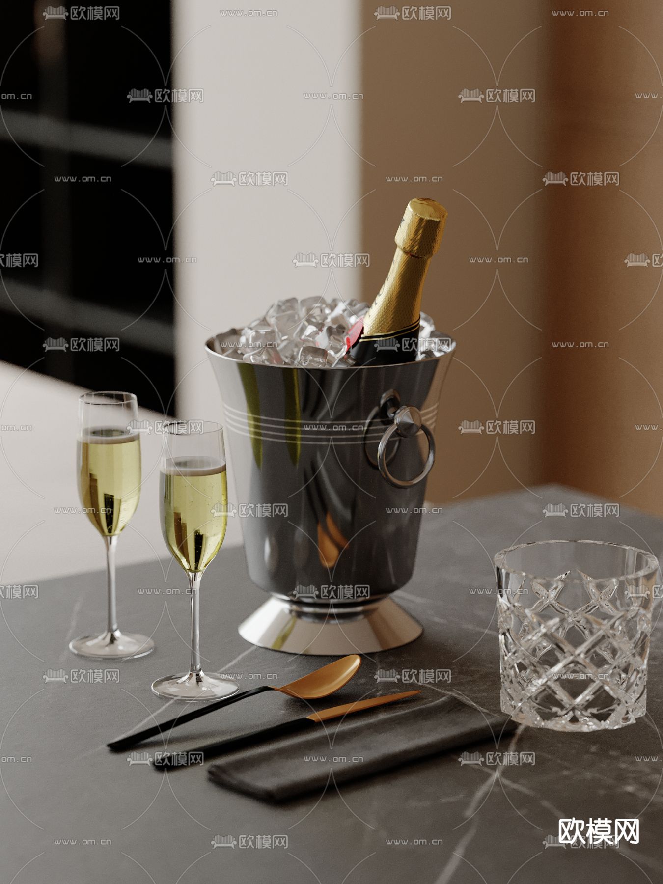 水杯 酒杯 酒瓶su模型下载（渲染图2）