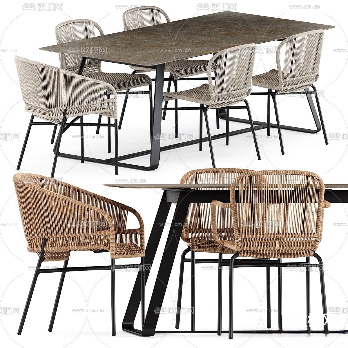 Varaschin户外桌椅 藤编椅3d模型下载（渲染图1）