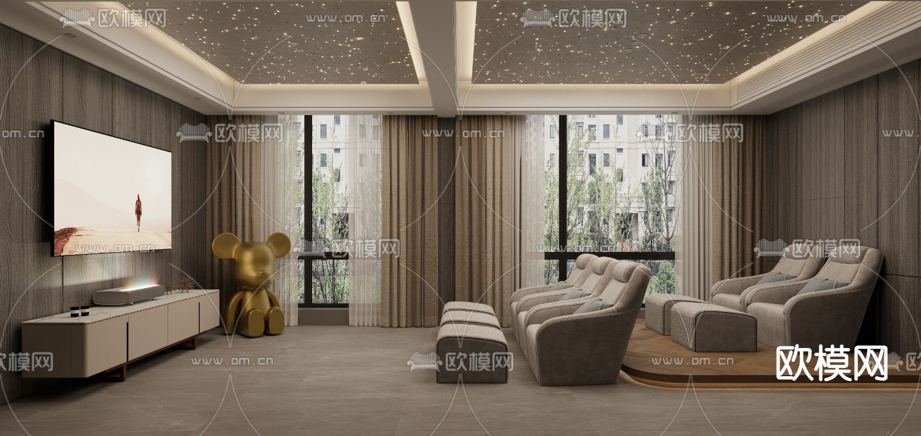 现代音影室 视听室 家庭影院3d模型下载