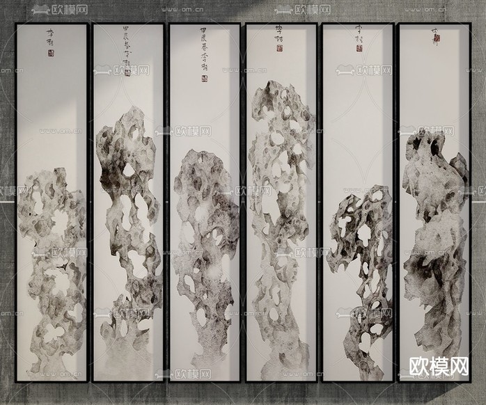 新中式水墨画 艺术画 装饰画3d模型下载
