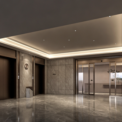  现代电梯厅 大堂su模型 