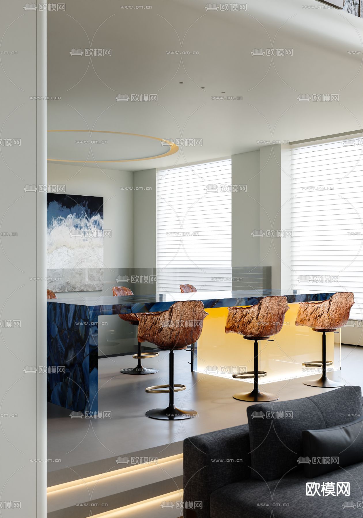 别墅大堂 别墅客餐厅3d模型下载（渲染图7）