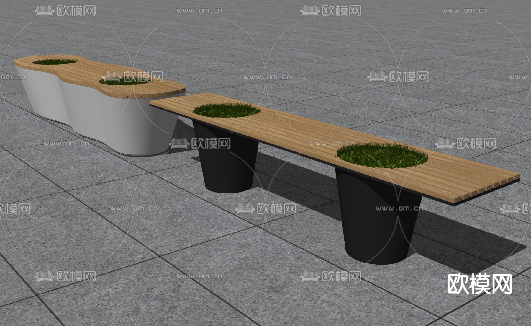 景观树池坐凳 户外椅su模型下载（渲染图1）