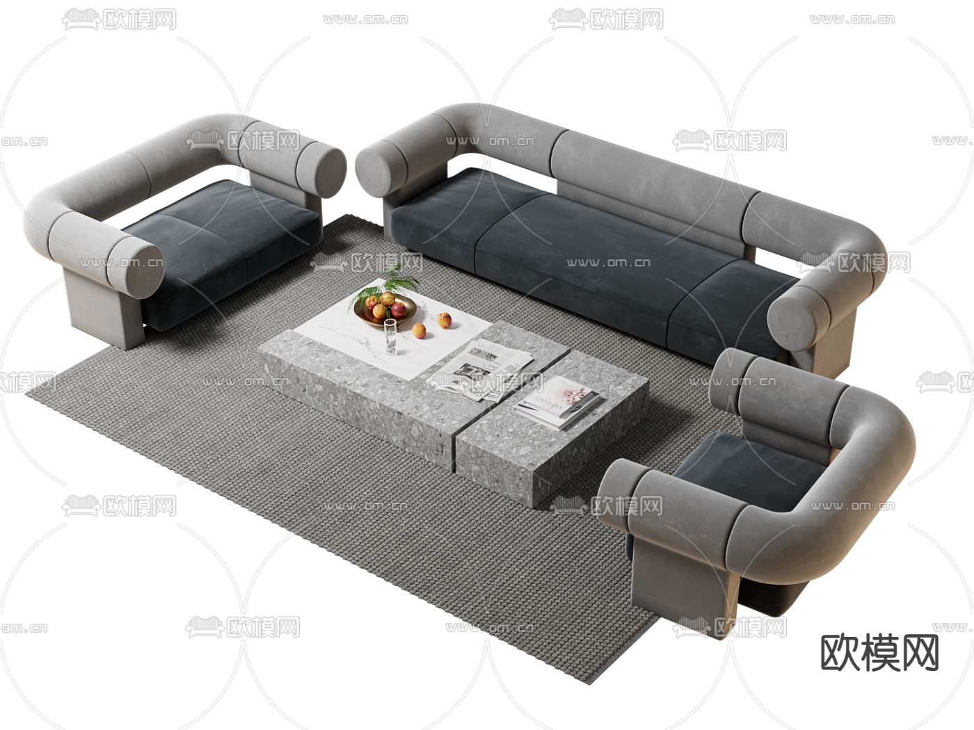 高级灰组合沙发3d模型下载