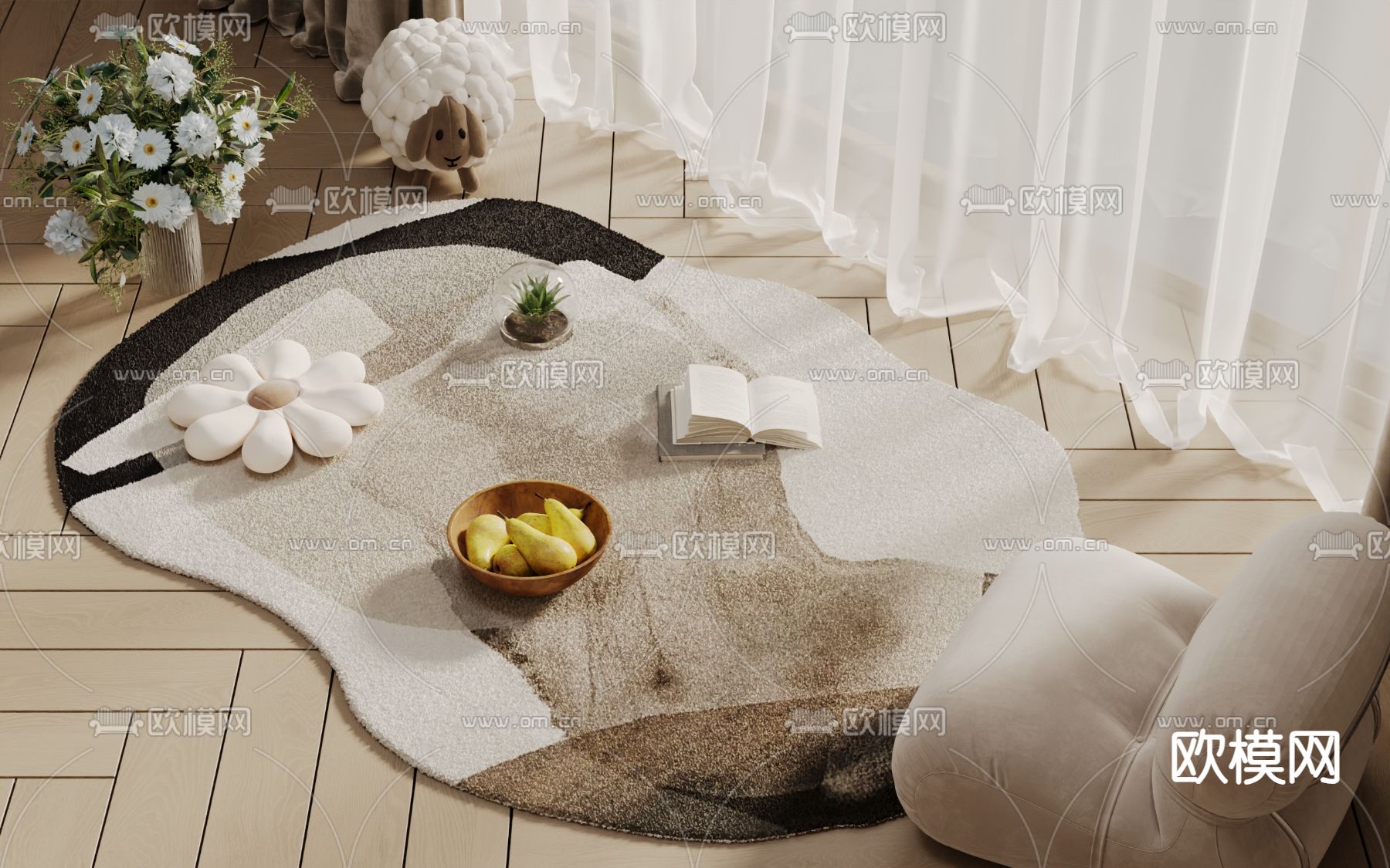 奶油风地毯3d模型下载