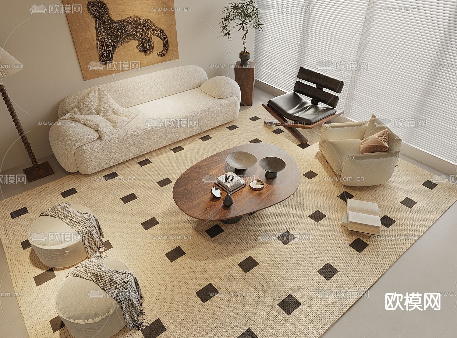 中古风沙发 组合沙发3d模型下载