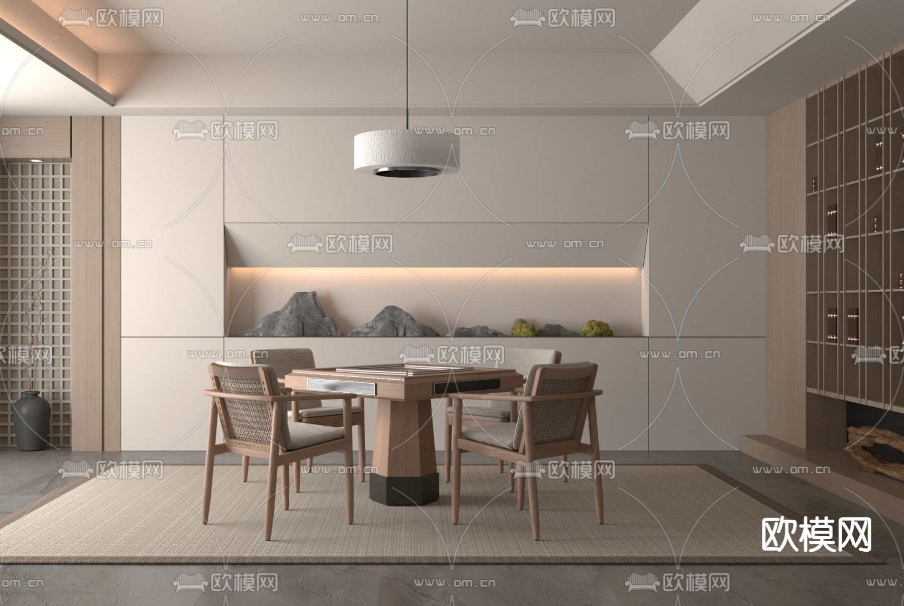 现代棋牌室su模型下载（渲染图2）