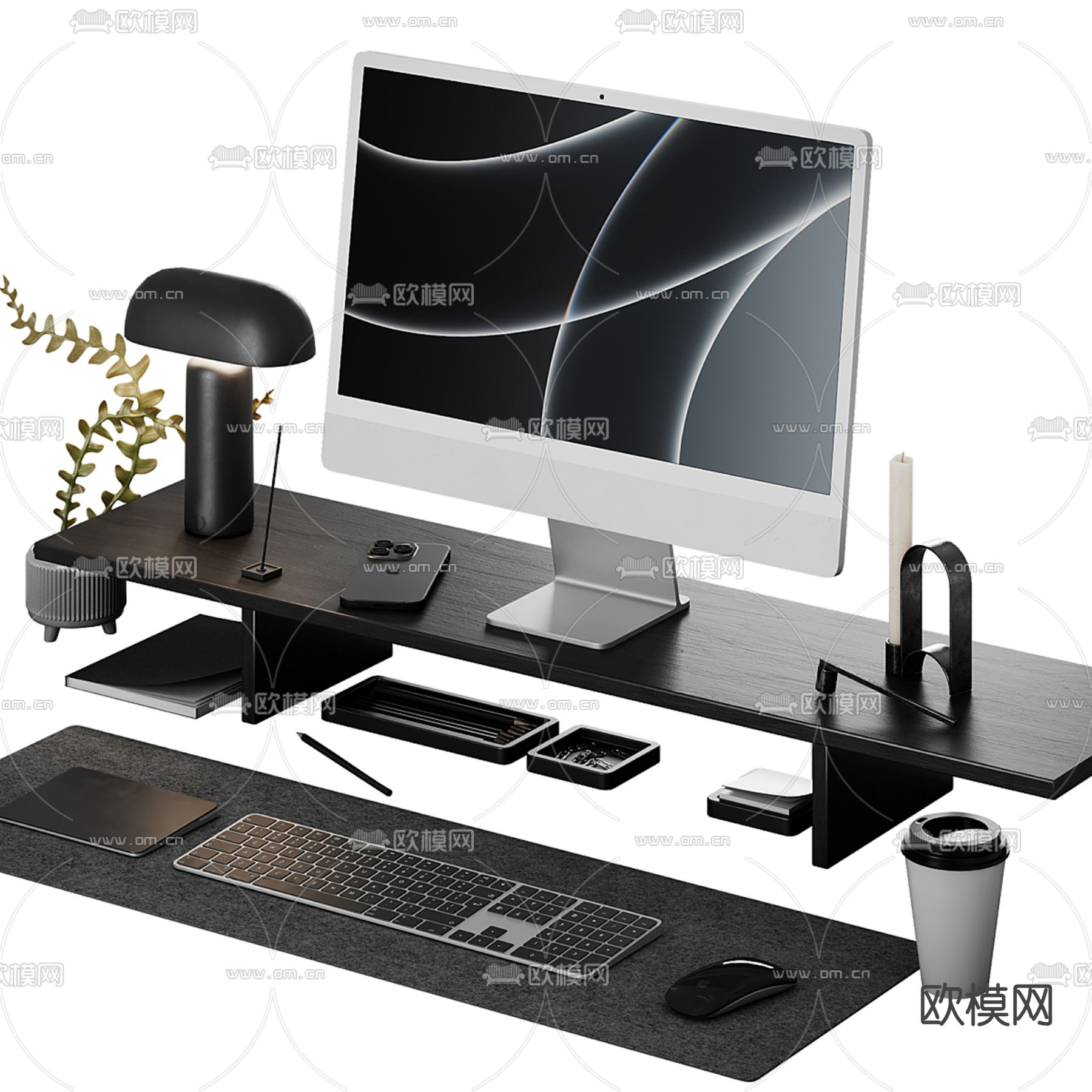 桌面摆件 电脑 手机 键盘su模型下载（渲染图3）
