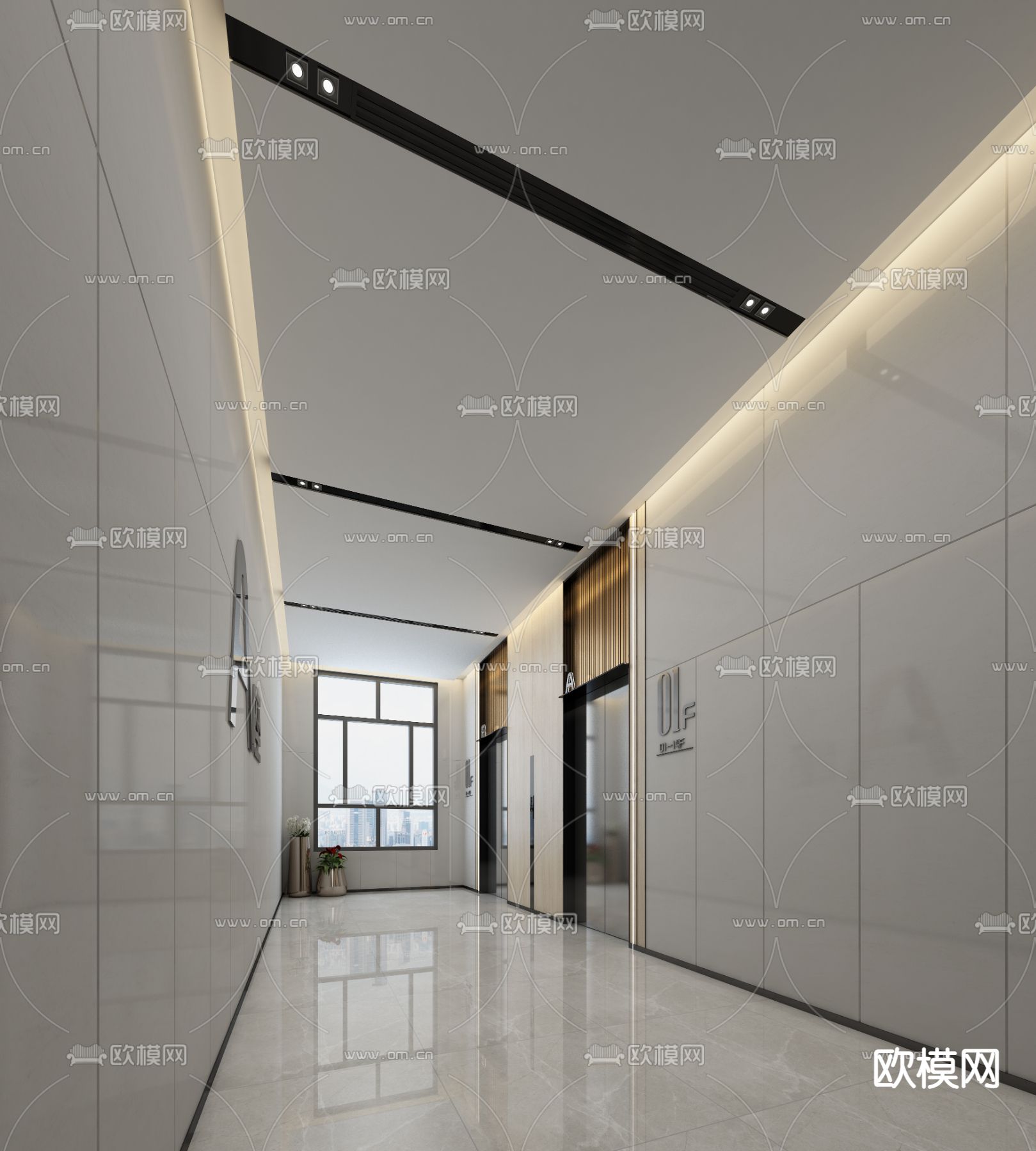 现代电梯间3d模型下载