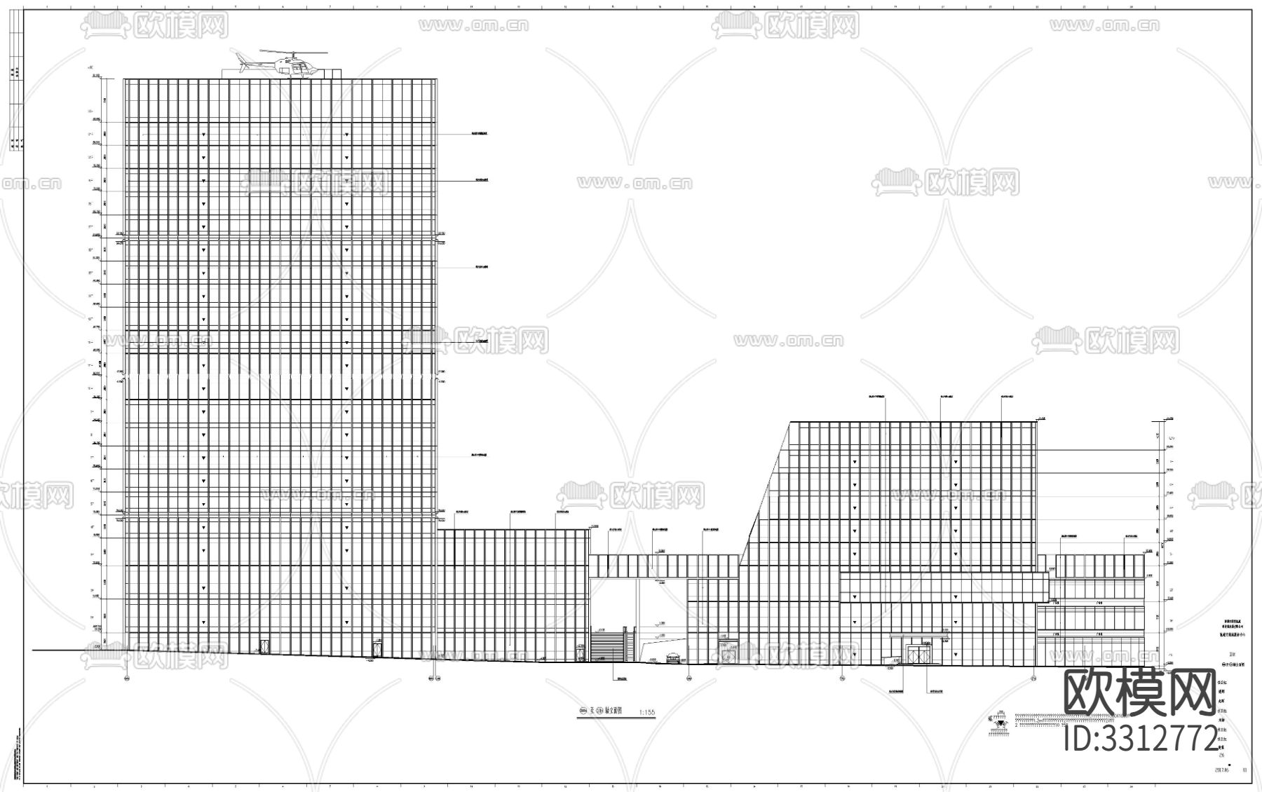 轨道交通城服务中心建筑cad平面图下载（渲染图4）