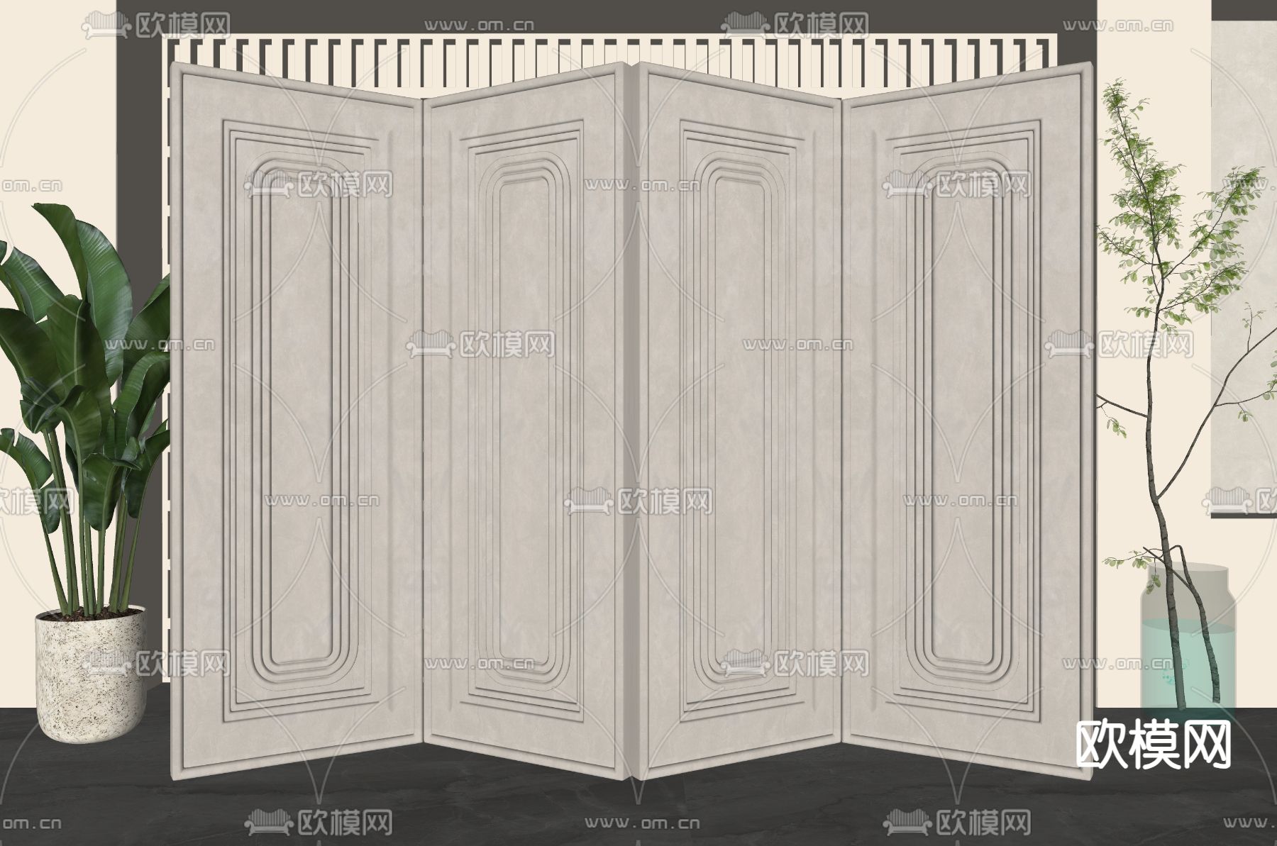简欧屏风 隔断su模型下载（渲染图1）