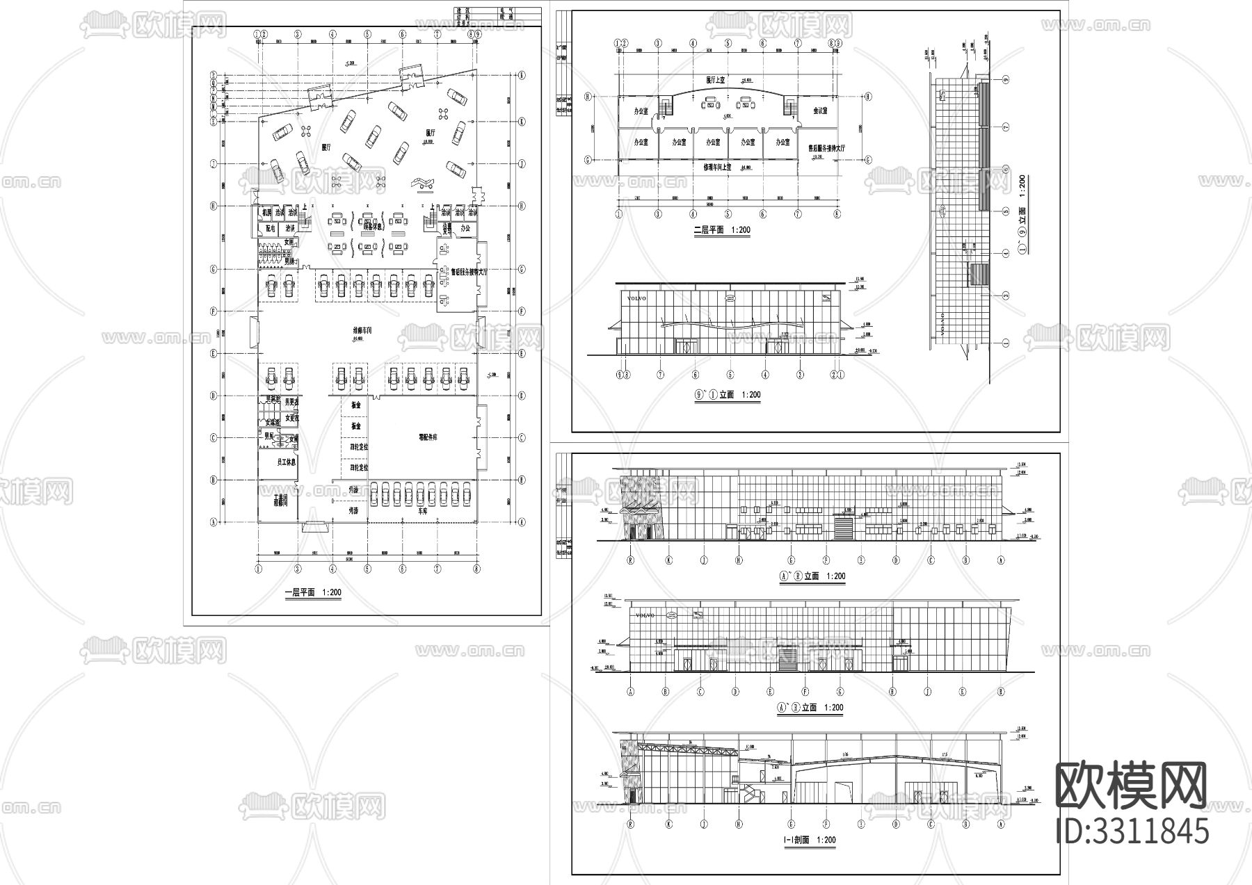 40汽车店建筑cad施工图下载