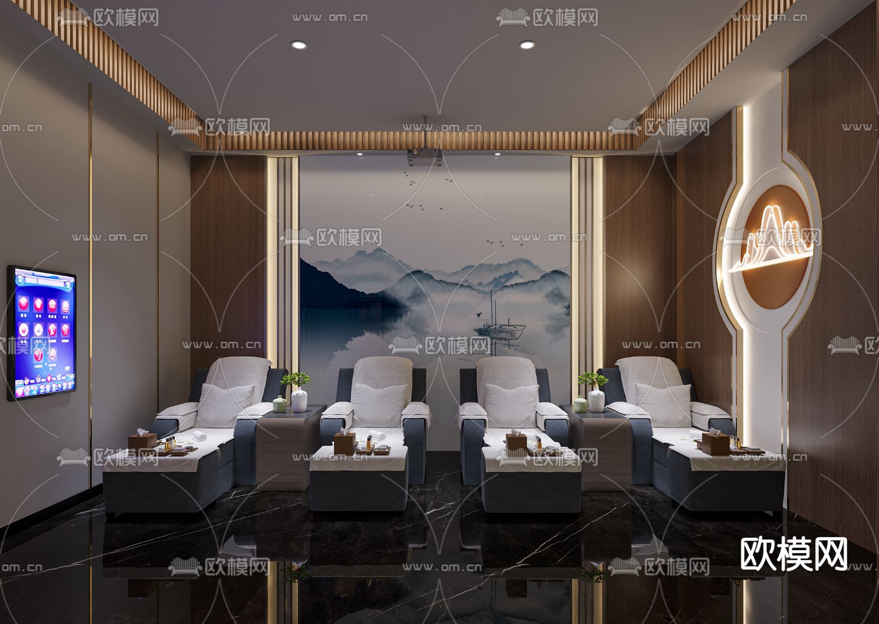 新中式足浴包房3d模型下载（渲染图1）