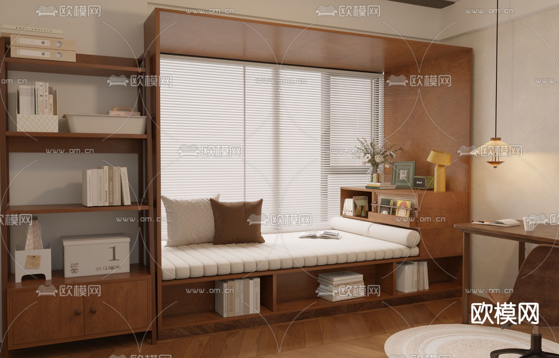 中古风卡位沙发 飘窗柜 飘窗台3d模型下载