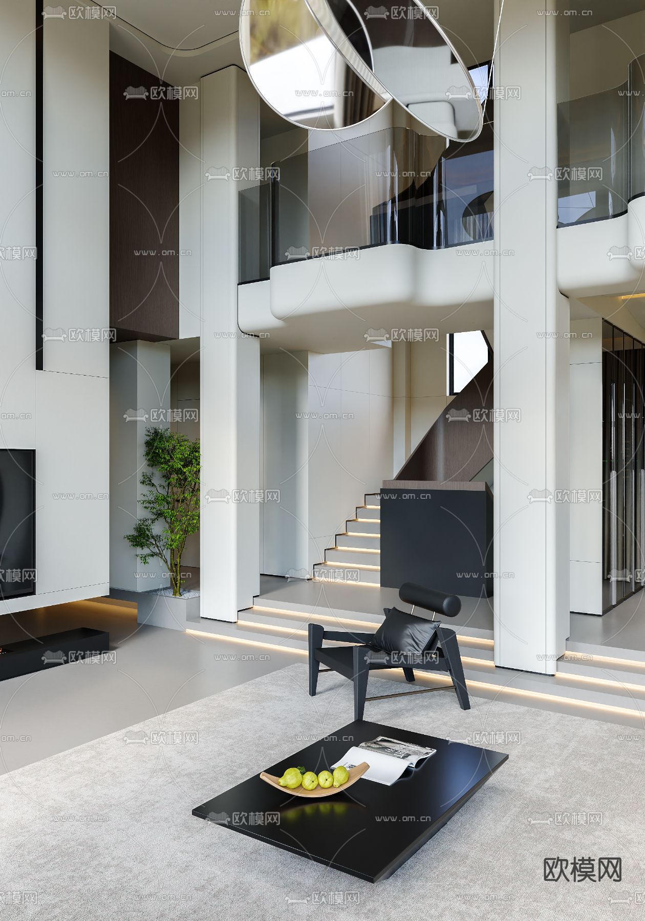 别墅大堂 别墅客餐厅3d模型下载（渲染图4）