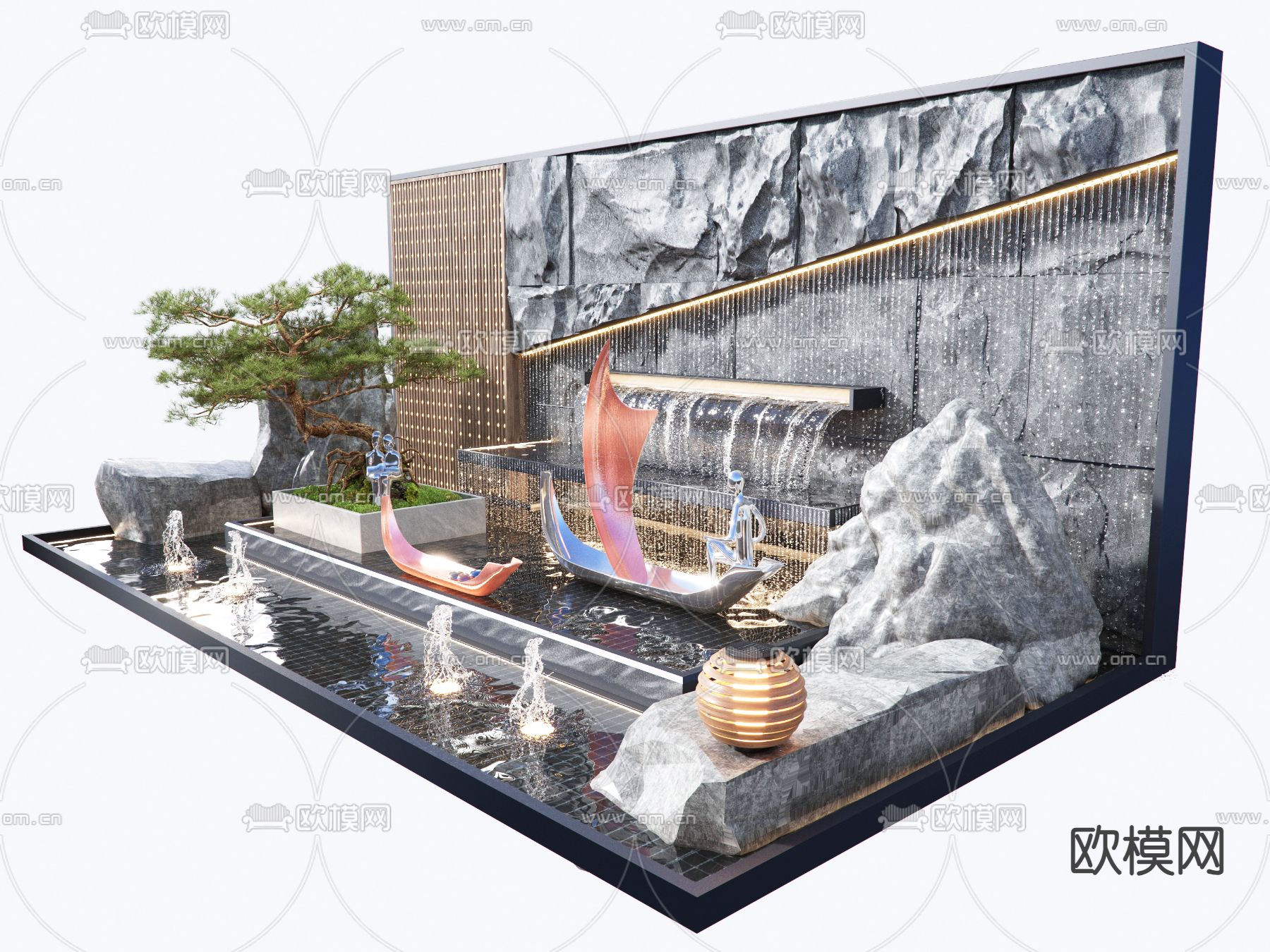 水景墙 景观植物 水景喷泉3d模型下载