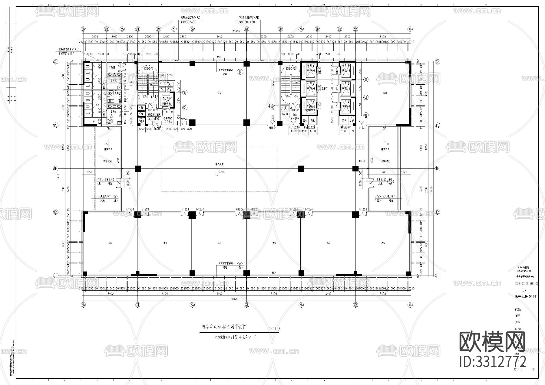 轨道交通城服务中心建筑cad平面图下载（渲染图6）