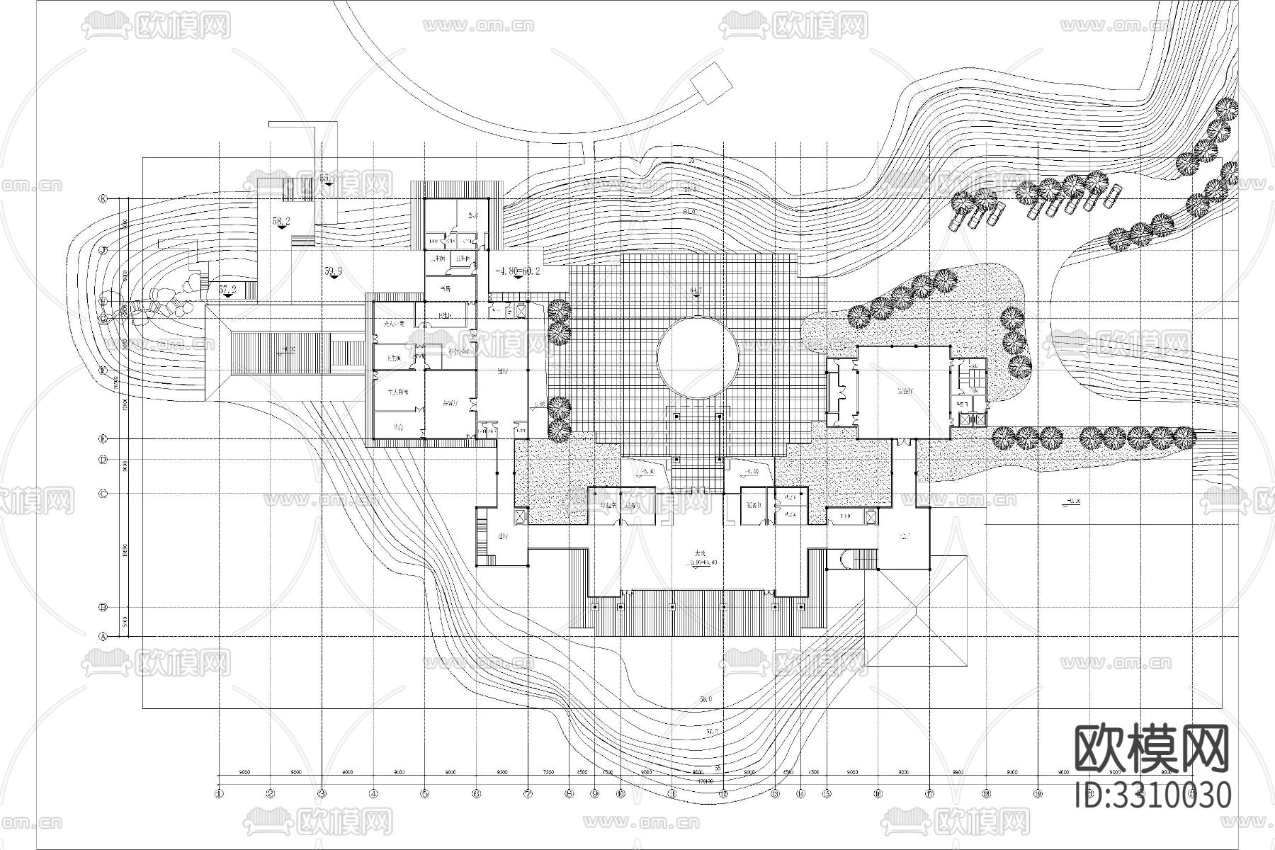 游客接待文旅景区服务中心驿站cad平面图下载（渲染图8）