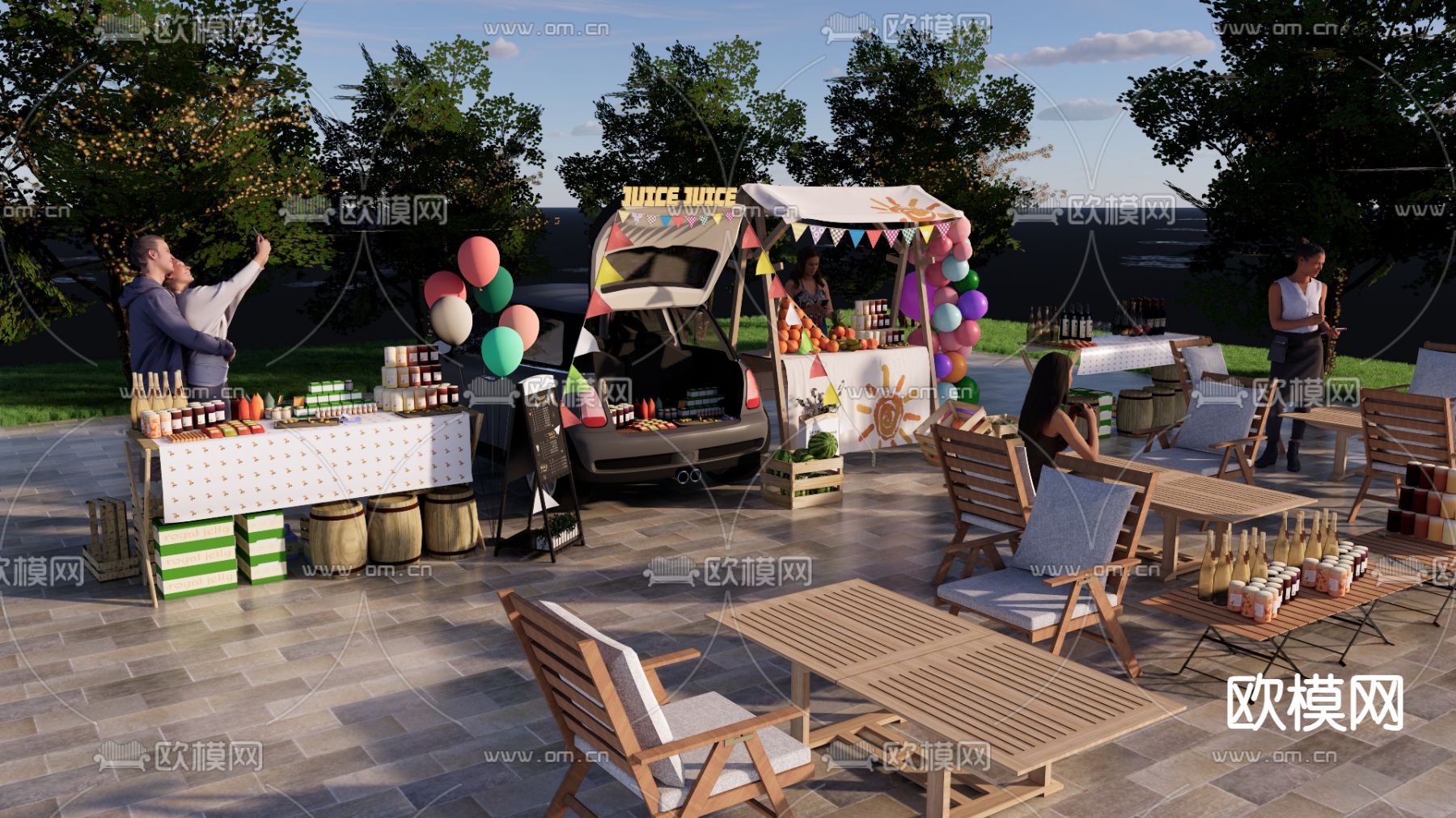 车尾箱摆摊集市su模型下载（渲染图2）