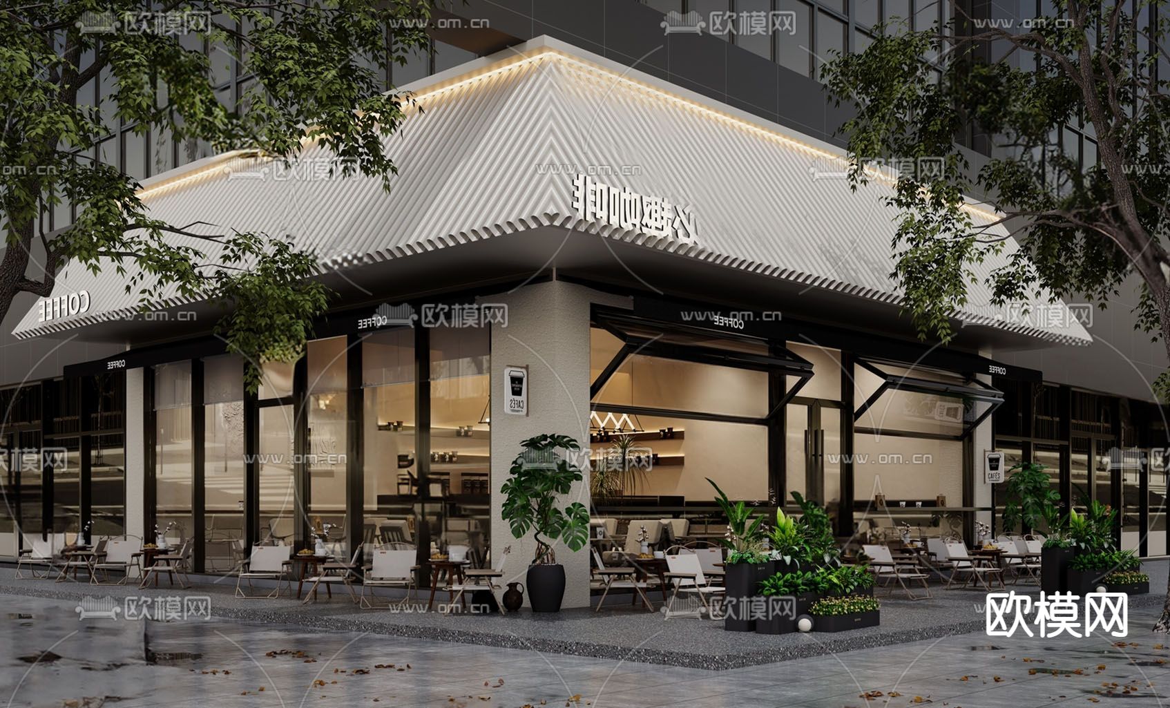 现代咖啡店 门头门面3d模型下载