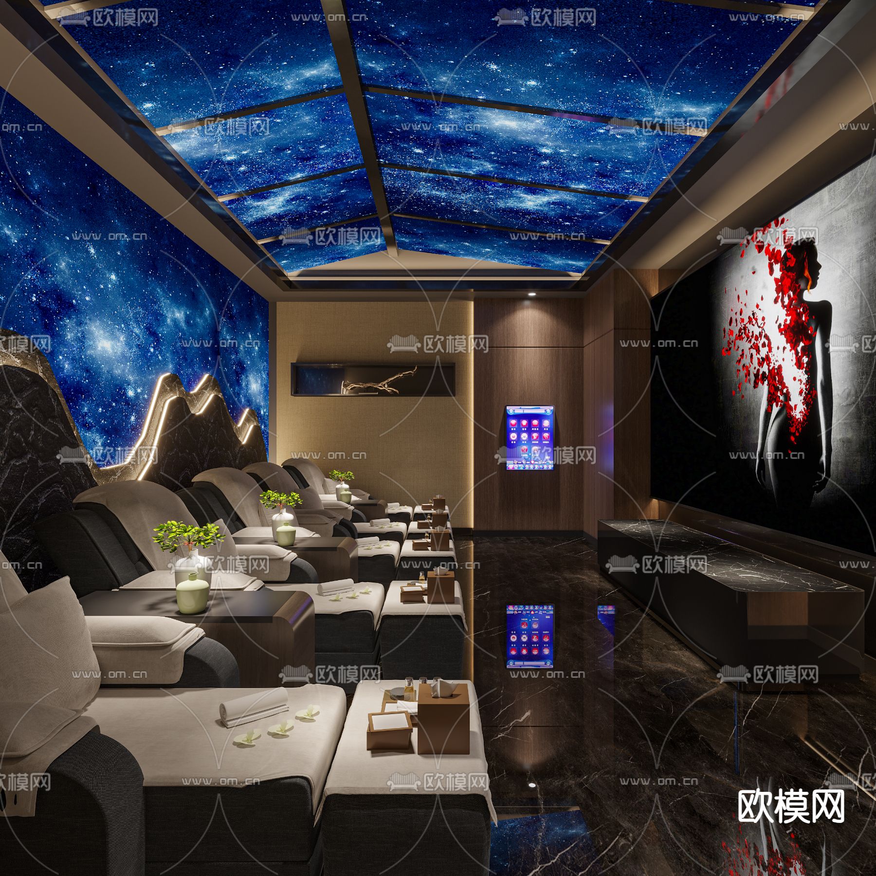 新中式足浴包房3d模型下载（渲染图1）