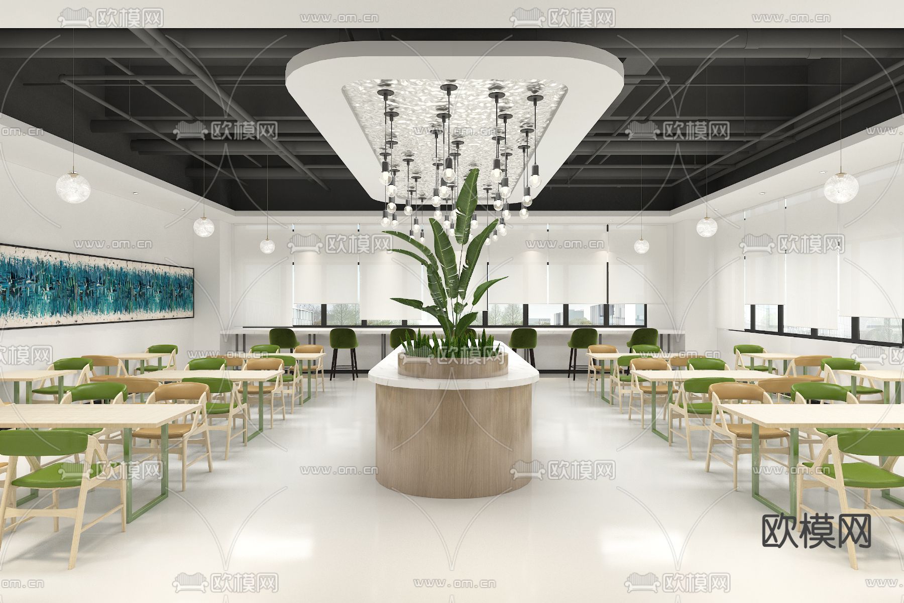 简约食堂 饭堂3d模型下载