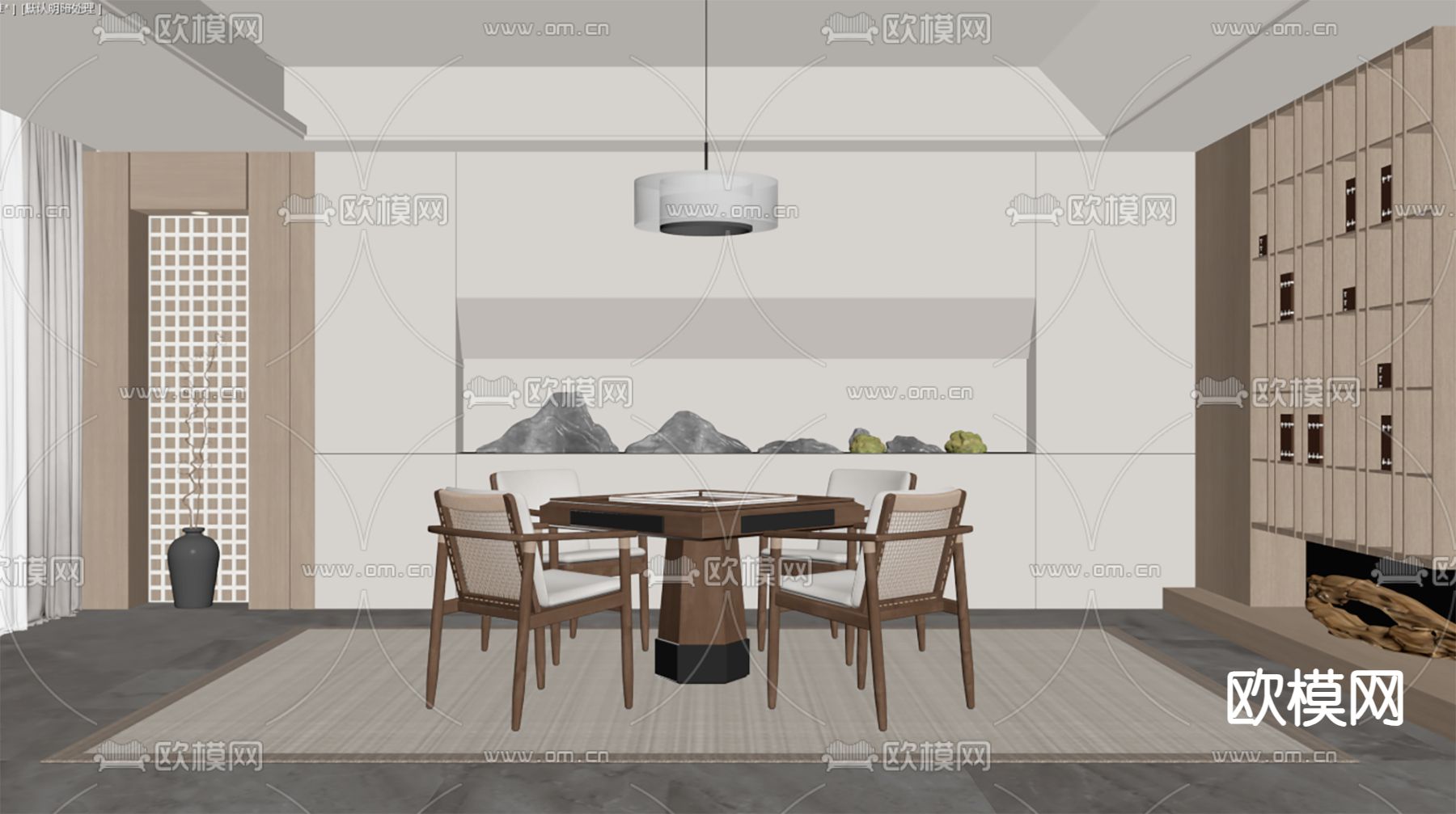 现代棋牌室su模型下载（渲染图1）