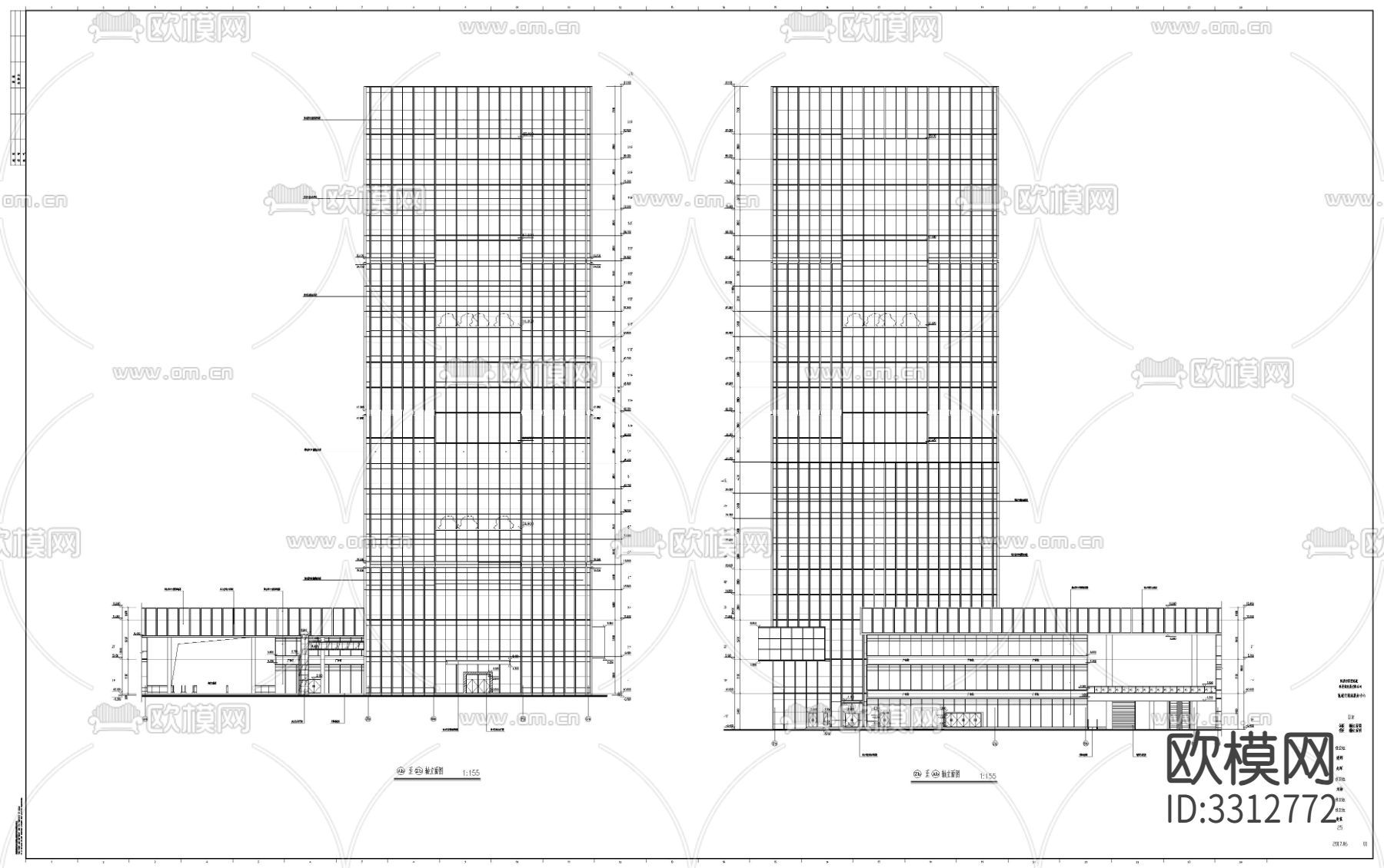 轨道交通城服务中心建筑cad平面图下载（渲染图3）
