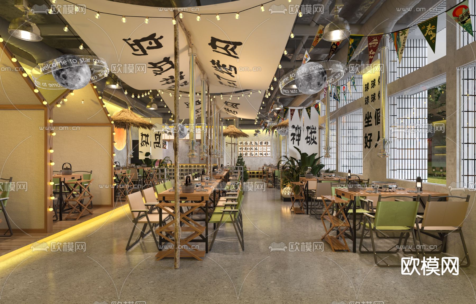 露营风烤网店 网红餐厅3d模型下载（渲染图2）