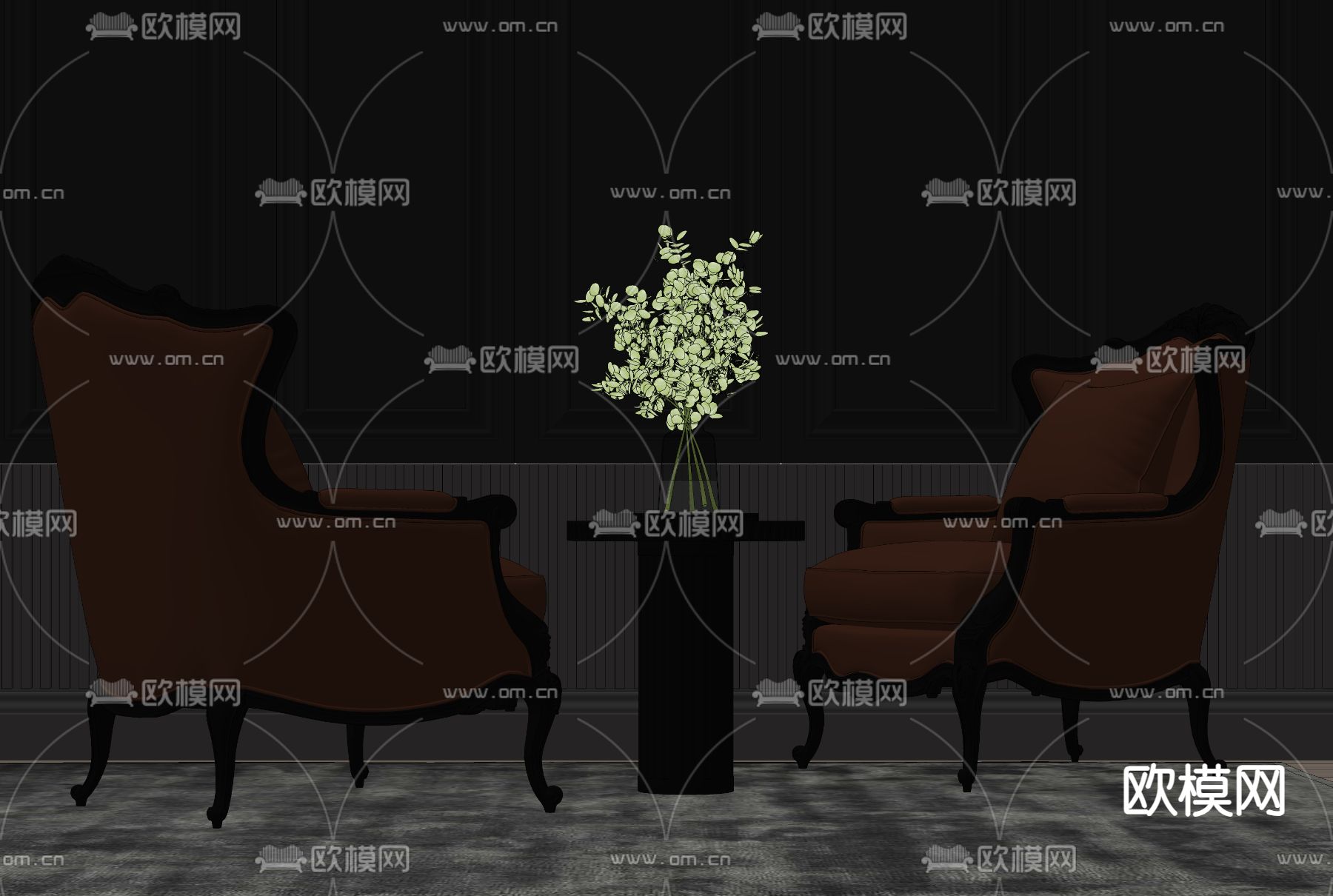 简欧休闲椅su模型下载（渲染图1）