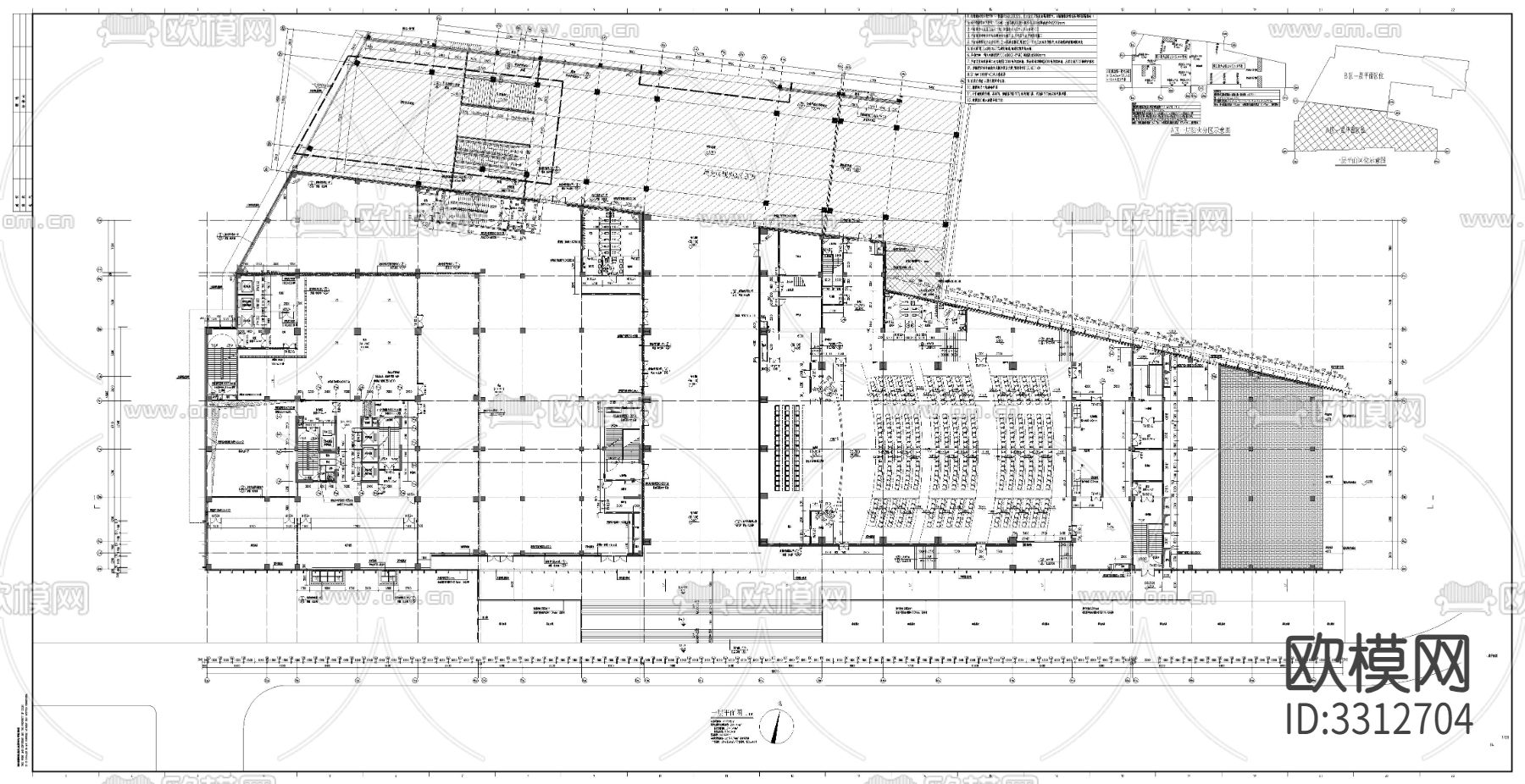 大型公建建筑cad平面图下载（渲染图2）