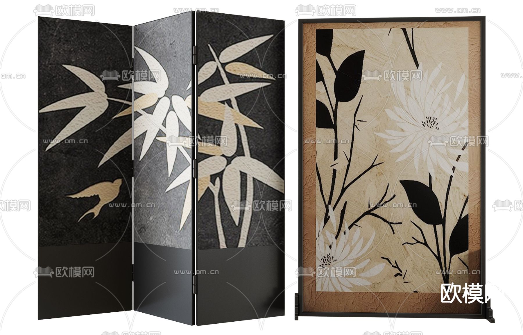 中古风折叠屏风3d模型下载