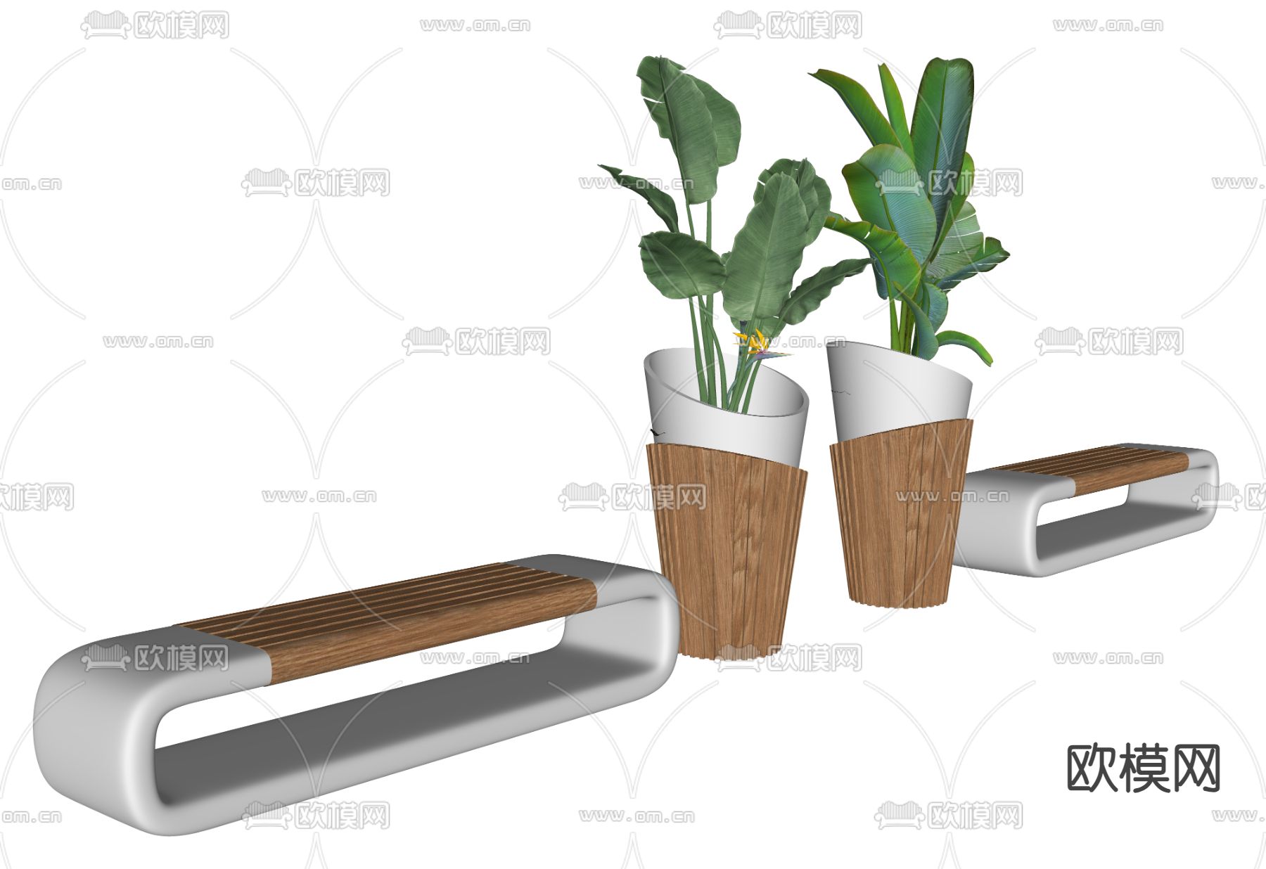 现代坐凳树池 景观座椅su模型