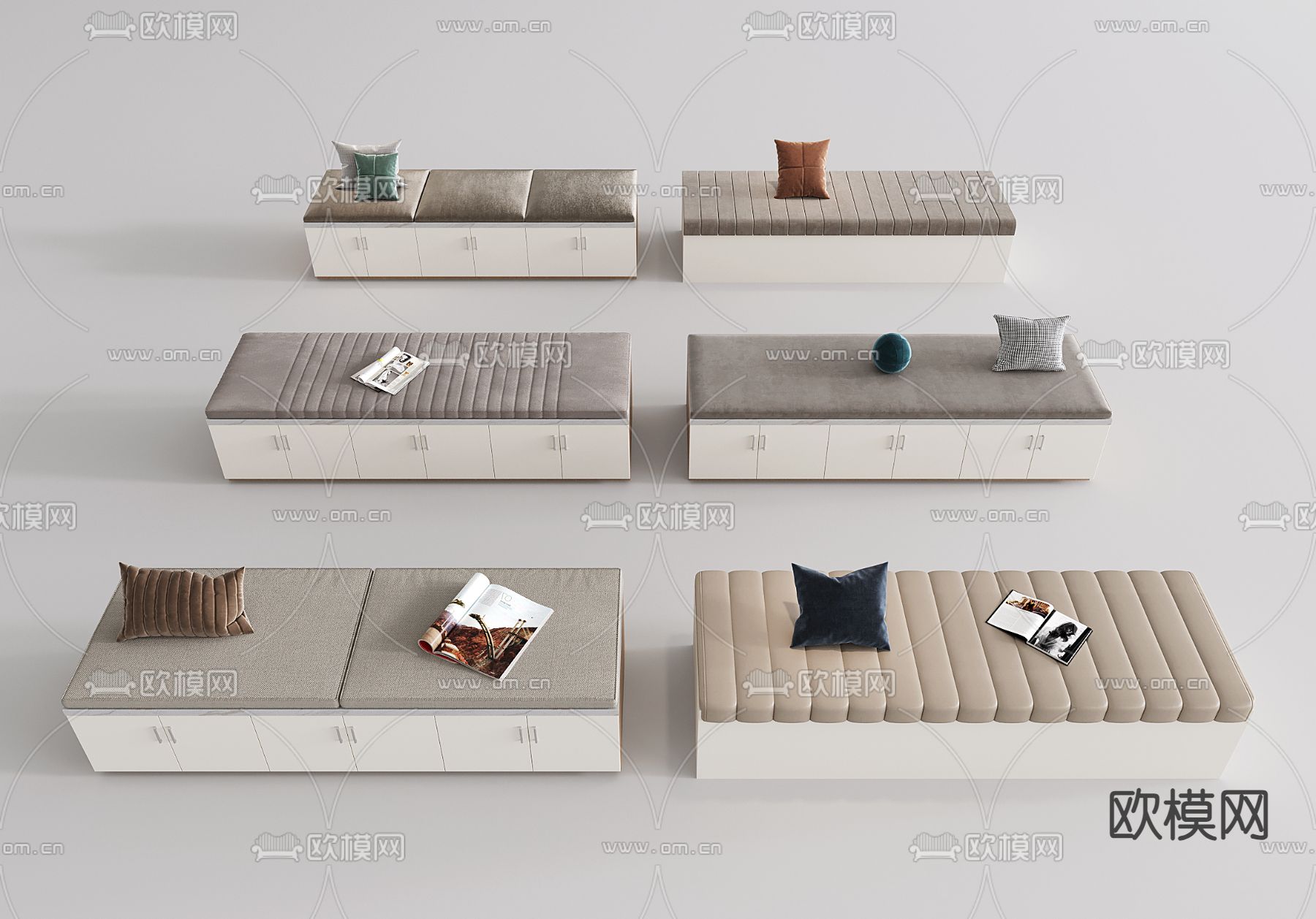 现代飘窗坐垫 飘窗垫 抱枕su模型下载（渲染图2）