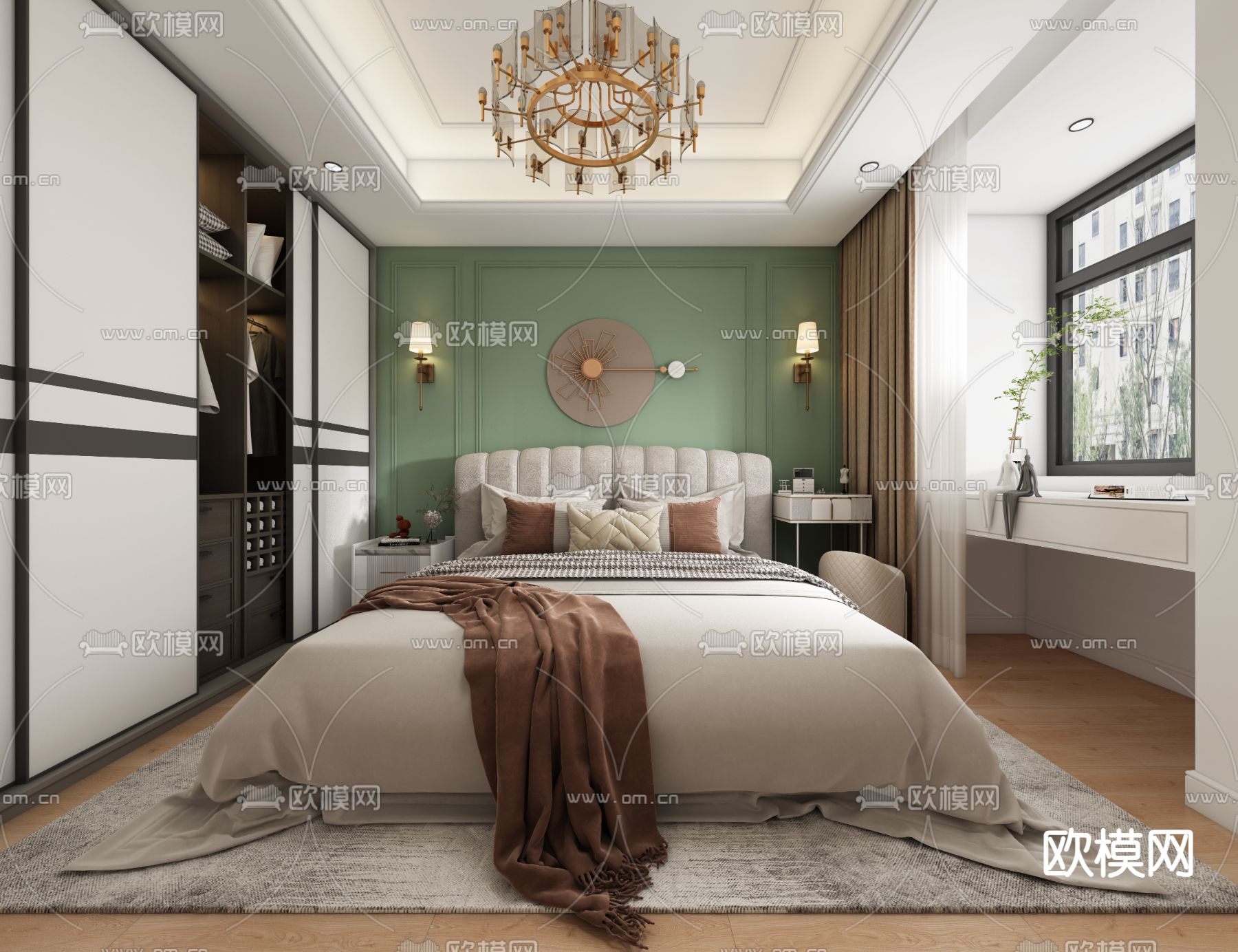 美式主人房 卧室 主卧3d模型下载