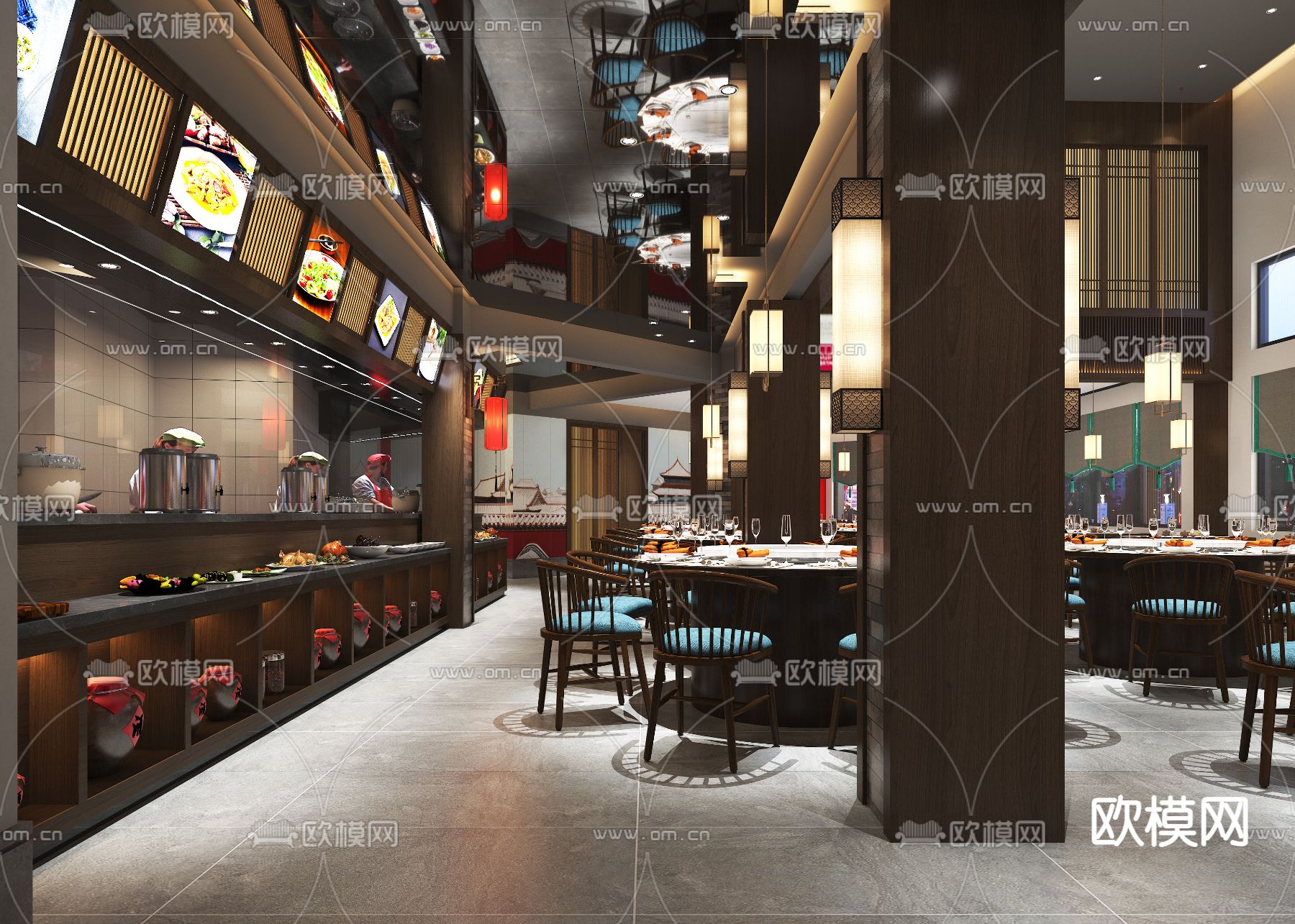 新中式茶餐厅3d模型下载（渲染图3）