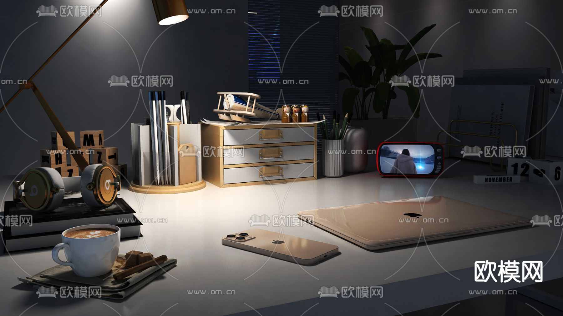 办公用品 手机 苹果电脑 耳机3d模型下载