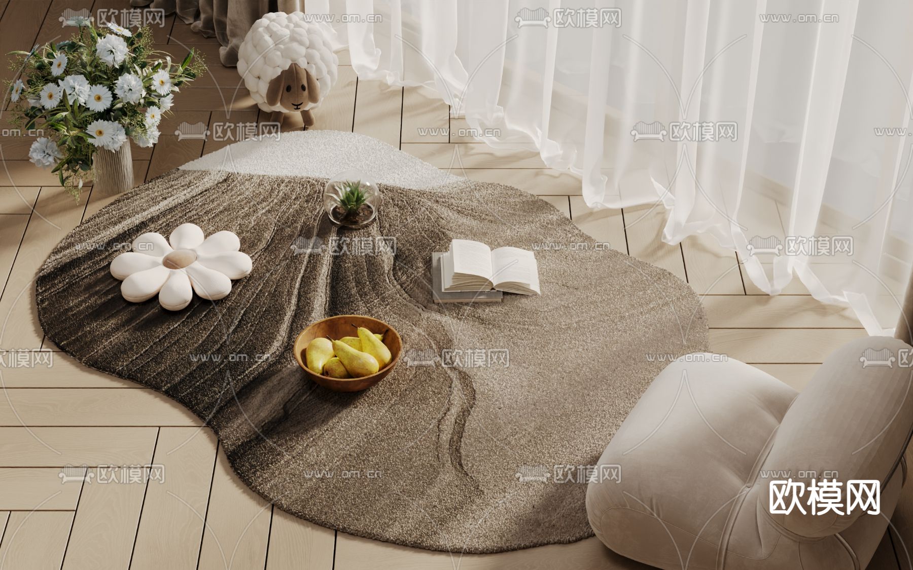 奶油风地毯3d模型下载