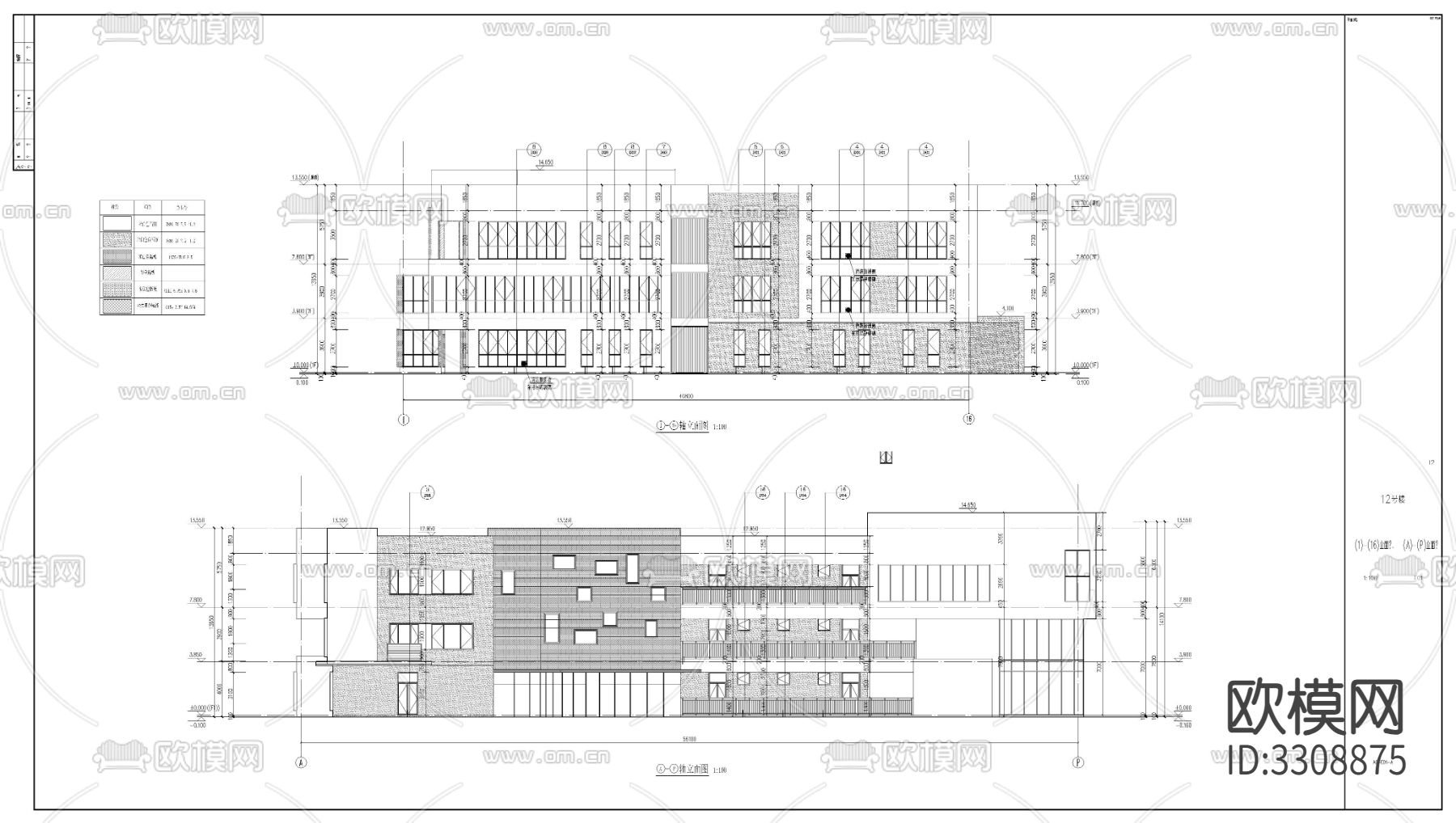 幼儿园建筑cad立面图下载（渲染图1）