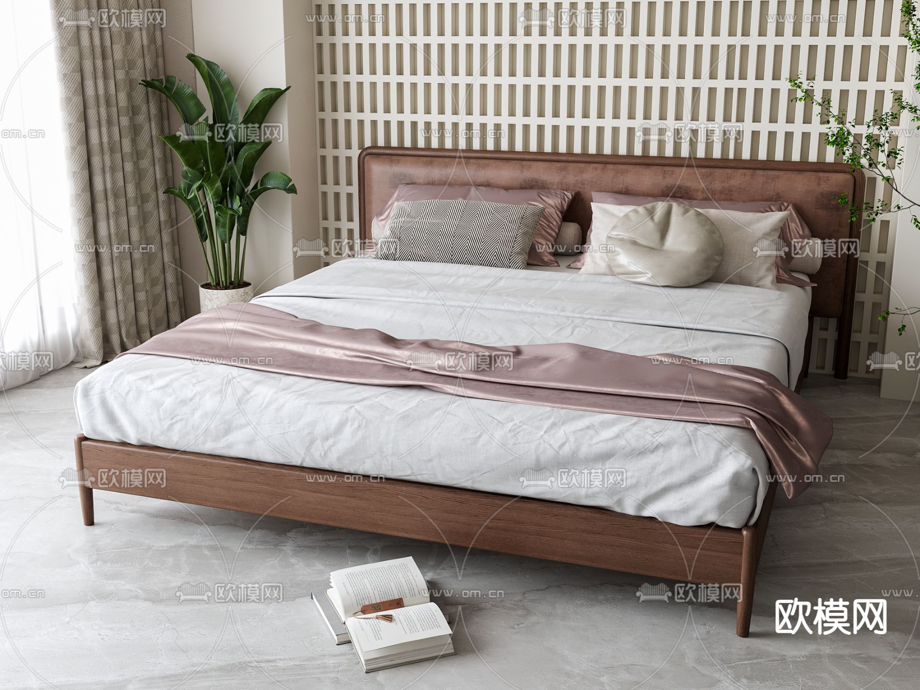 北欧双人床su模型下载（渲染图2）