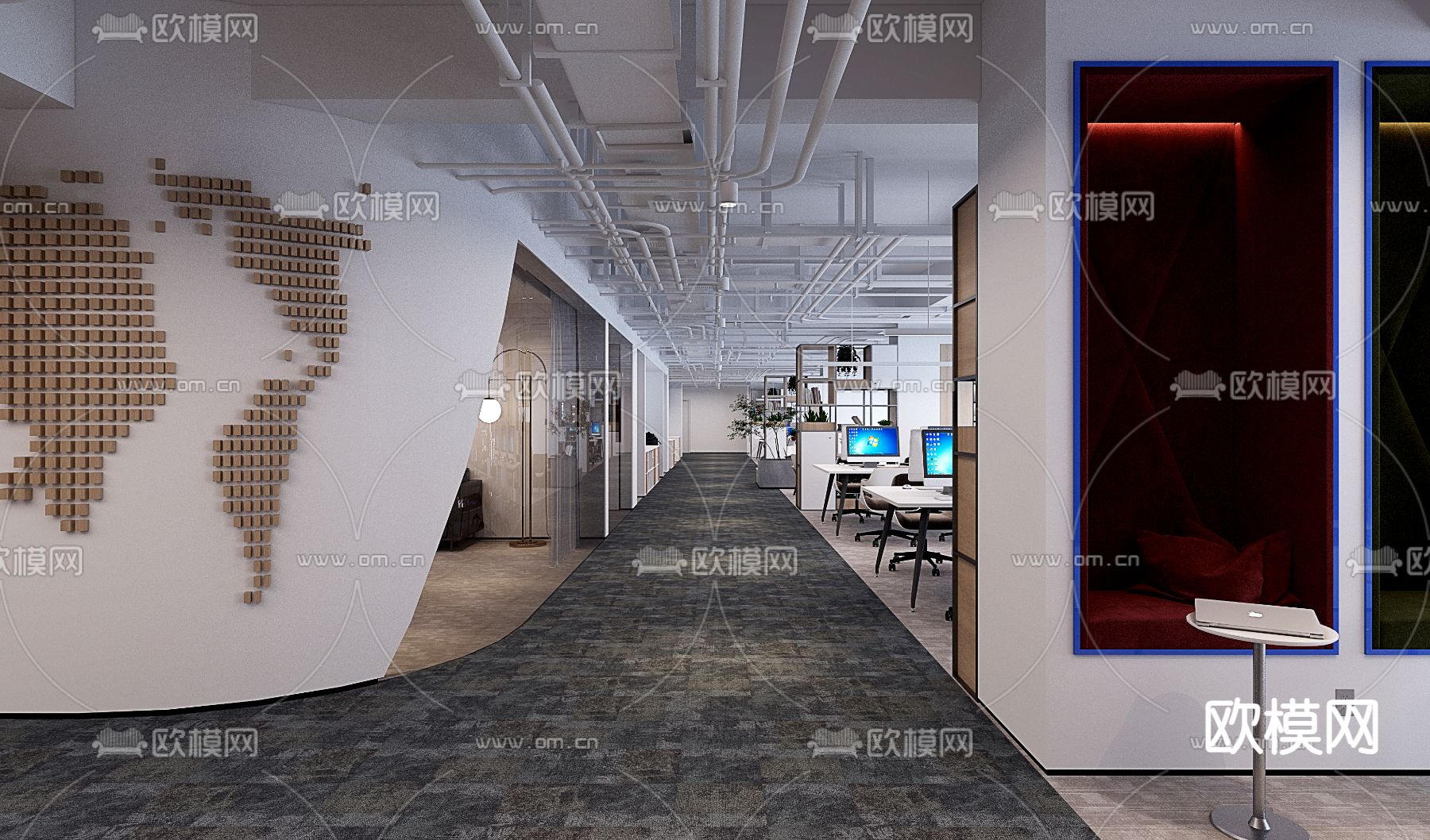 公共办公区 办公室3d模型下载（渲染图4）