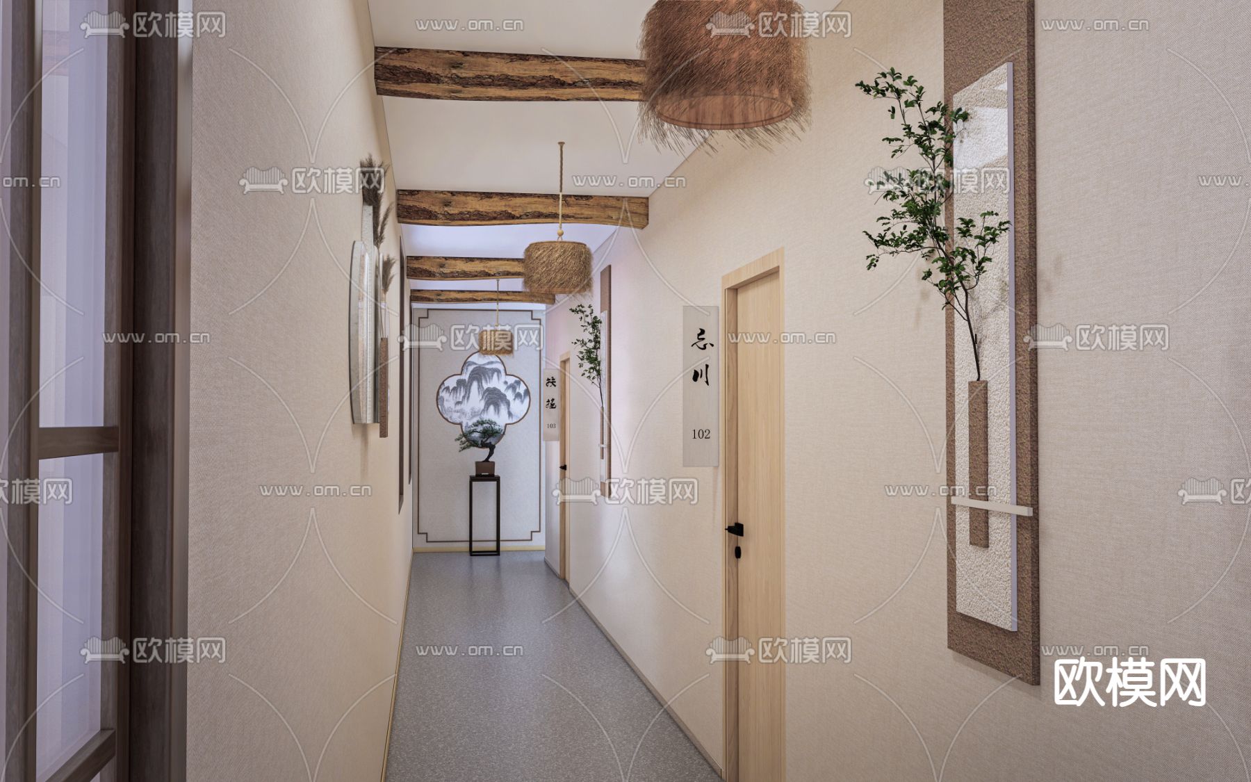现代酒店过道 走廊su模型下载（渲染图2）