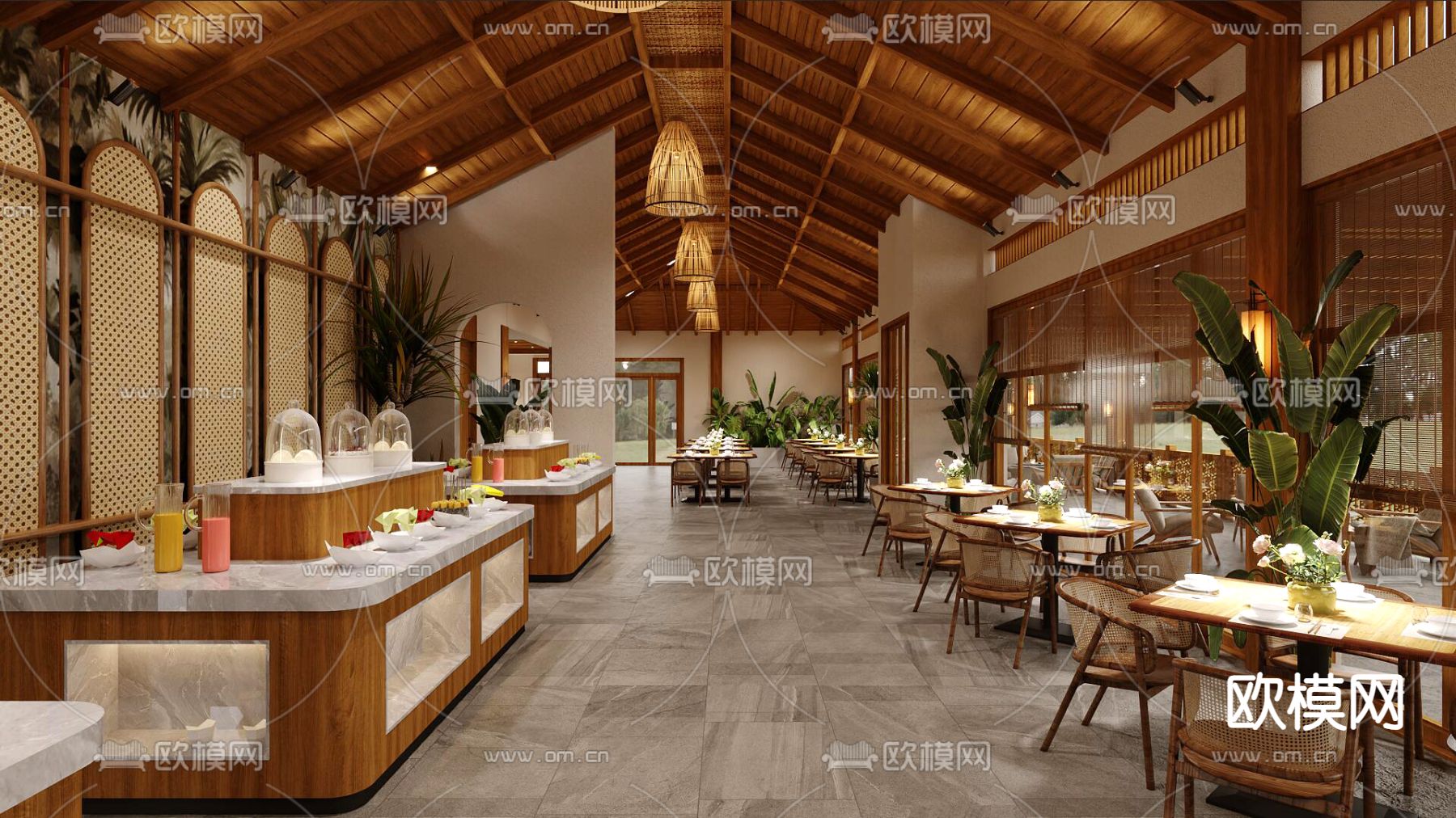 东南亚餐厅 网红餐厅3d模型下载（渲染图1）