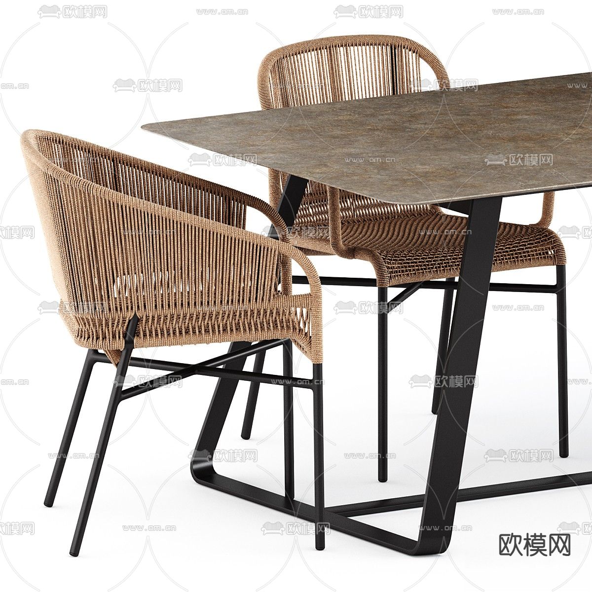 Varaschin户外桌椅 藤编椅3d模型下载（渲染图2）