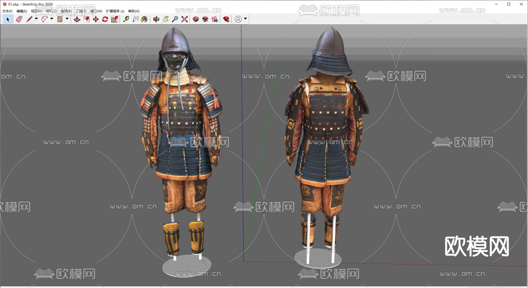 铠甲 士兵盔甲 盔甲架su模型下载（渲染图1）