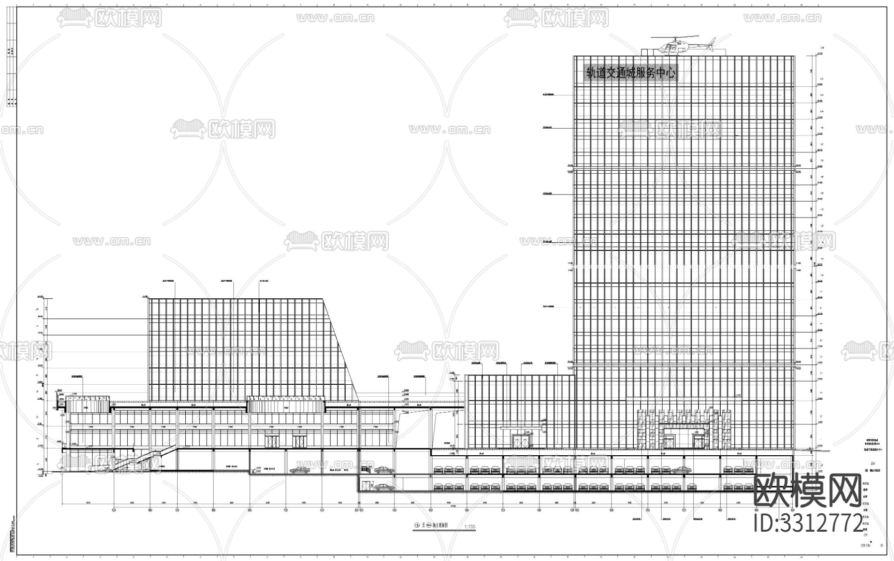 轨道交通城服务中心建筑cad平面图下载（渲染图2）