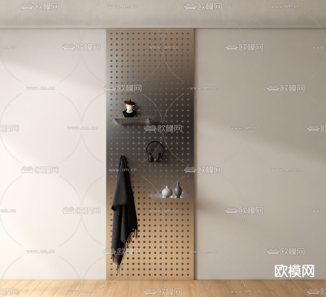 现代金属洞洞板 衣帽架3d模型下载
